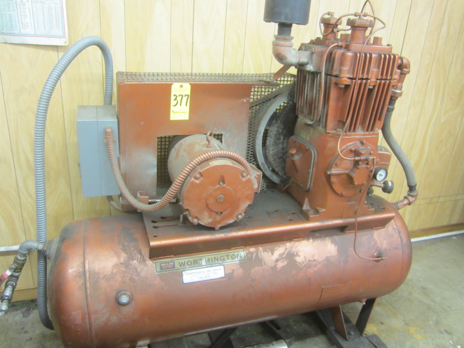 Worthington 10 HP Tank Mounted Air Compressor, s/n 549348LS, 3 Phase