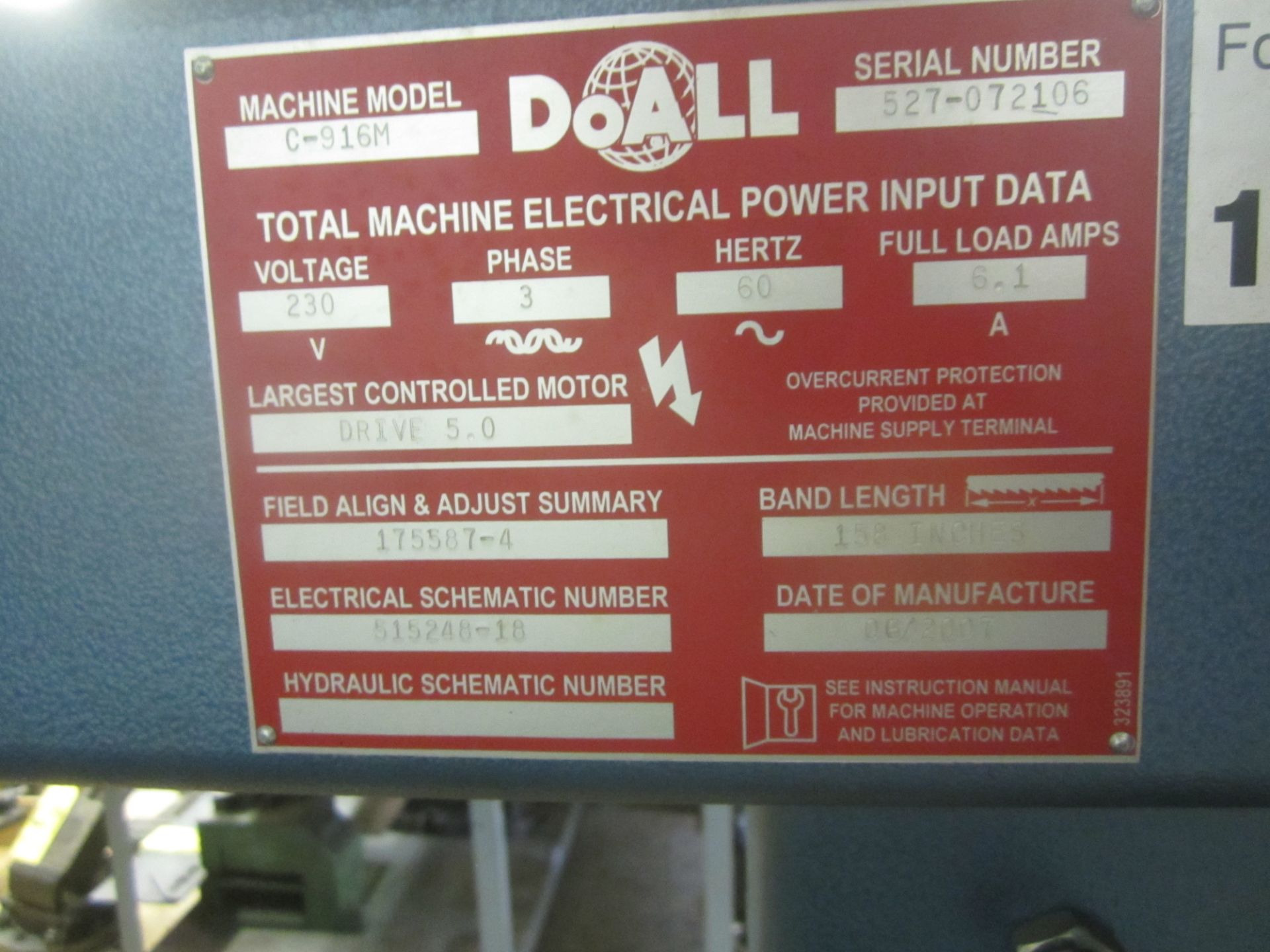 Do-All Model C-916 Horizontal Band Saw, s/n 527-072106, New 2007, 9" X 16" Capacity, 9" Round - Image 7 of 7