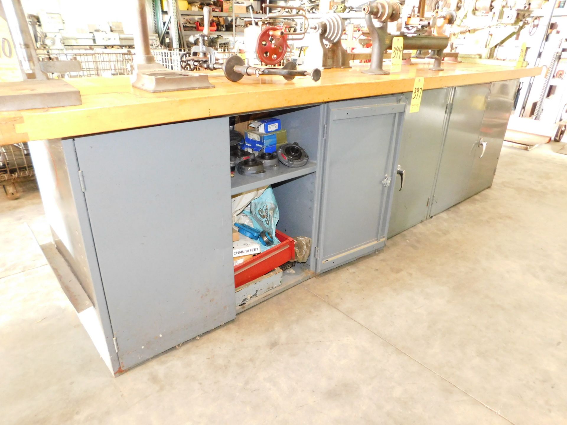3-Bay Metal Cabinet with Butcher Block Top, 24" X 120" X 37 1/2" High