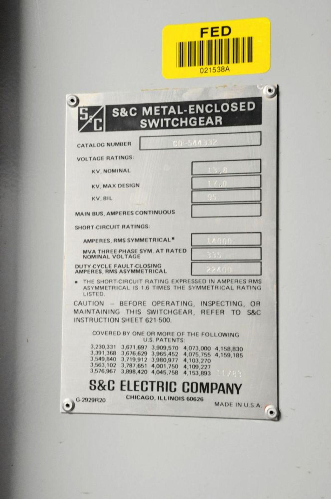 Lot-S&C Electric Cat. No. CD-544432, Metal Enclosed Switchgear, (1983), Westinghouse DT 1001, Type - Image 17 of 17