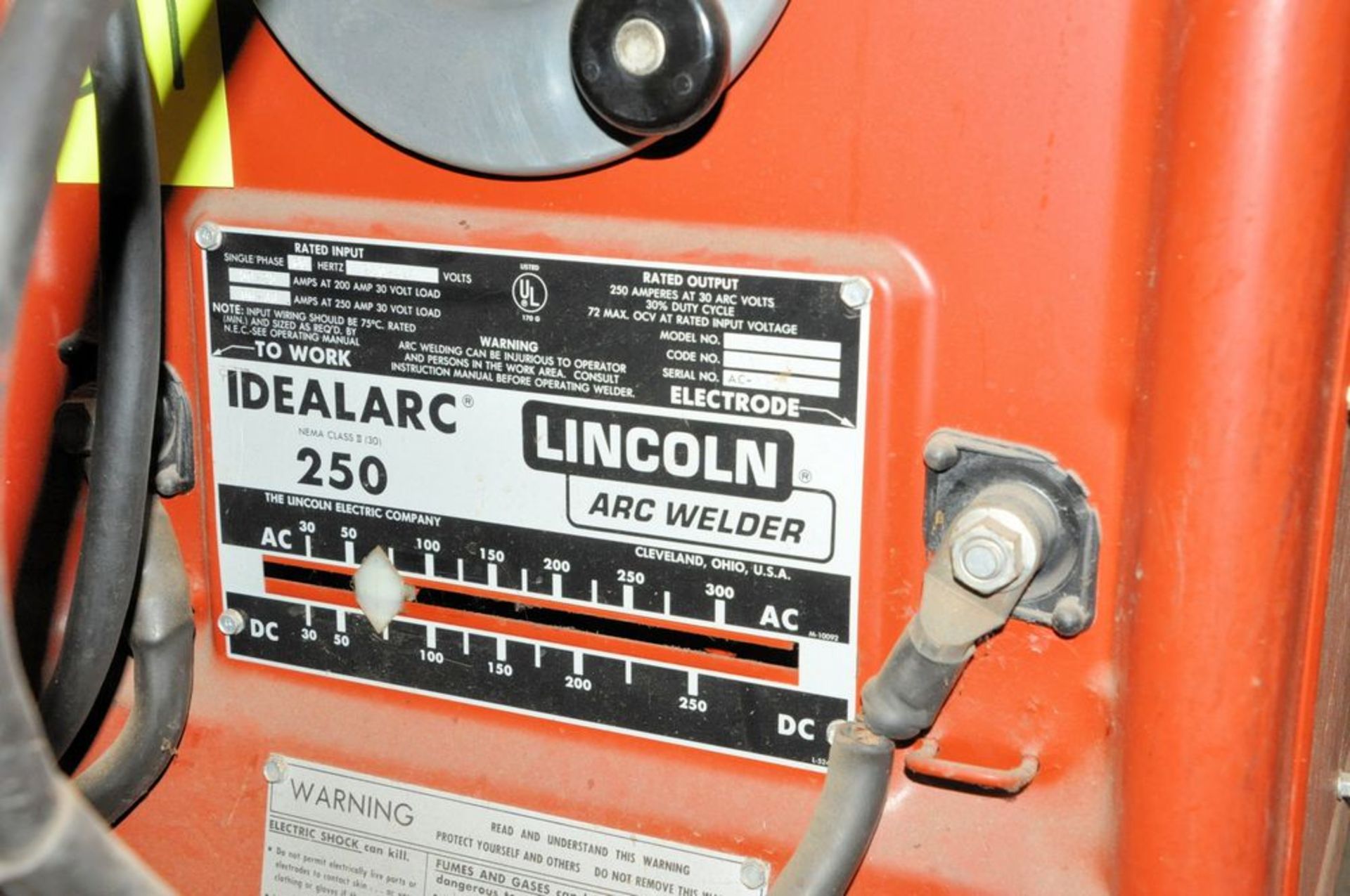 Lincoln Idealarc 250, 250-Amp Capacity AC/DC Arc Welder, S/n AC-621352, with Leads, Portable, ( - Image 2 of 3
