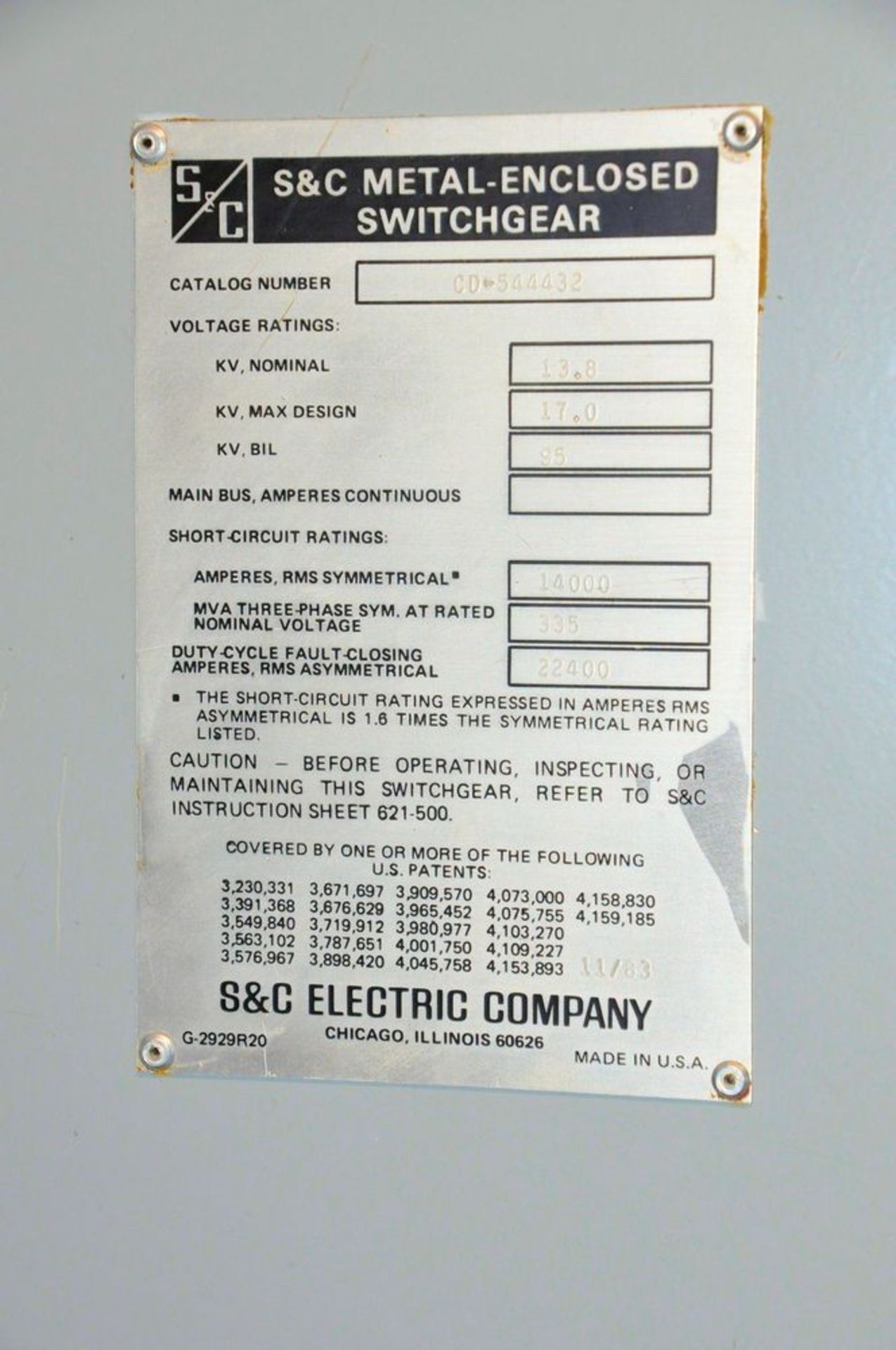 Lot-S&C Electric Cat. No. CD-544432, Metal Enclosed Switchgear, (1983), Westinghouse DT 1001, Type - Image 16 of 17