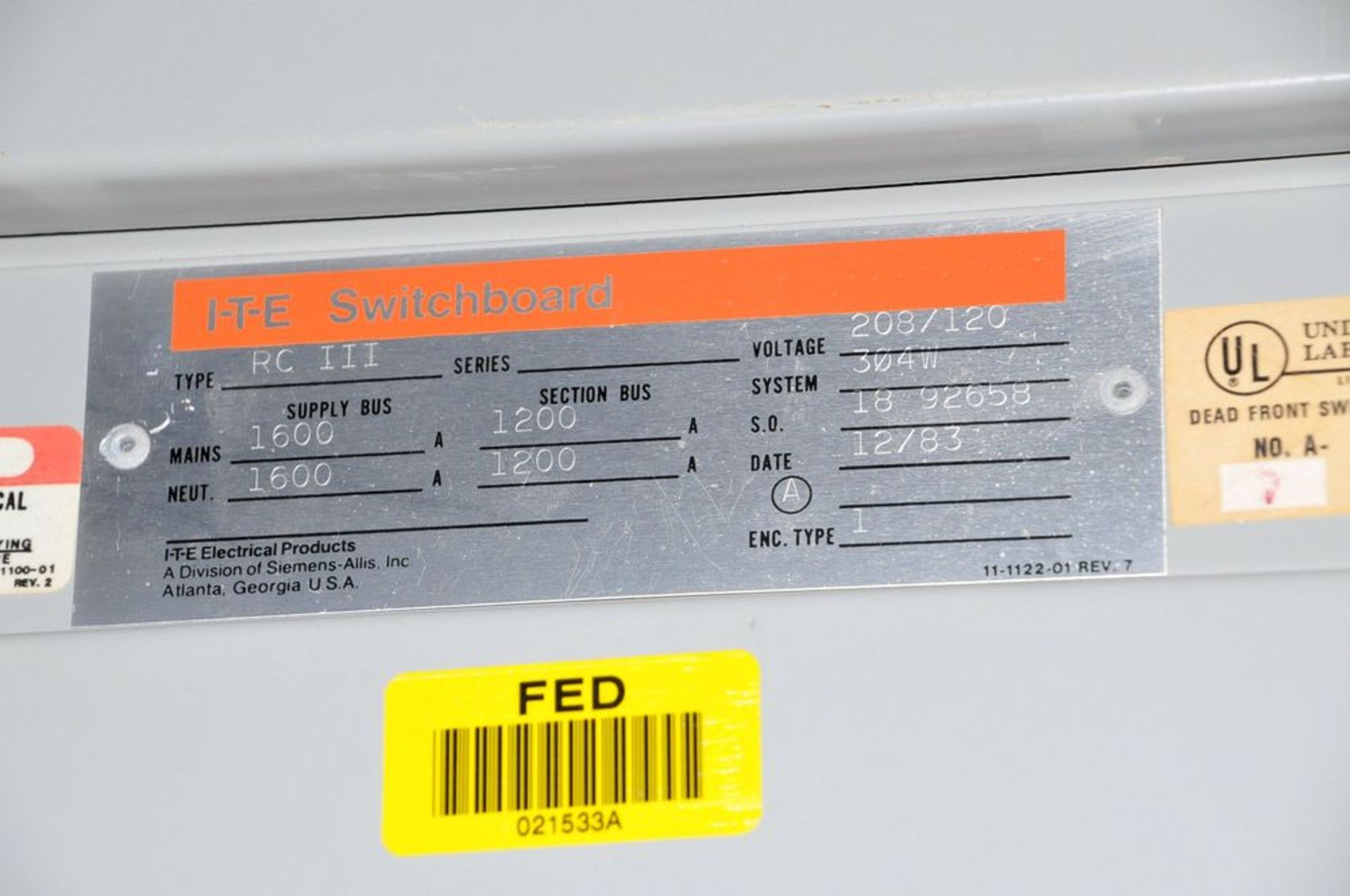 Lot-S&C Electric Cat. No. CD-544432, Metal Enclosed Switchgear, (1983), Westinghouse DT 1001, Type - Image 13 of 17