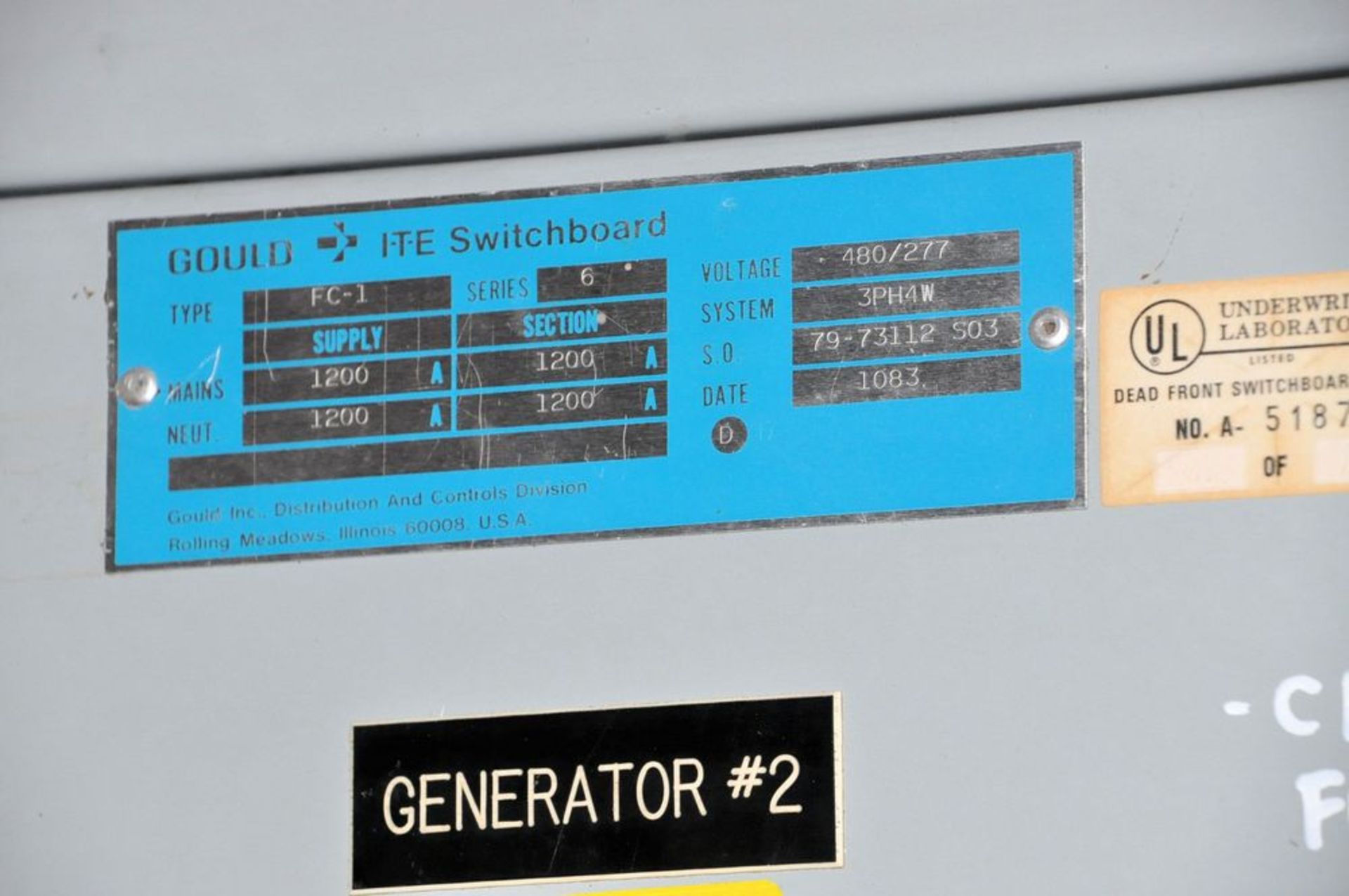 Gould-ITE Type FC-1, Series 6 Switchboard, 480/277v, 1,200-Amp Main, (1) Breaker, (Loading Docks - Image 2 of 2