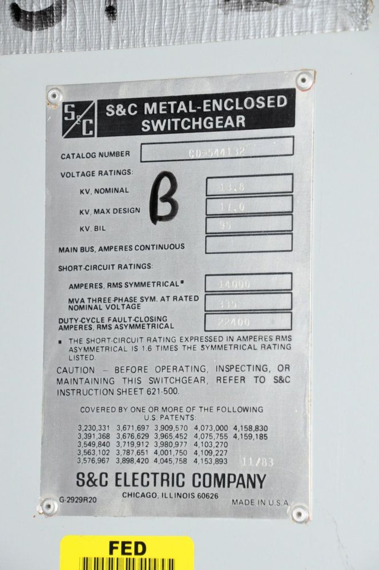 Lot-S&C Electric Cat. No. CD-544232, Metal Enclosed Switchgear, (1983), Westinghouse DT 1001, Type - Image 21 of 21