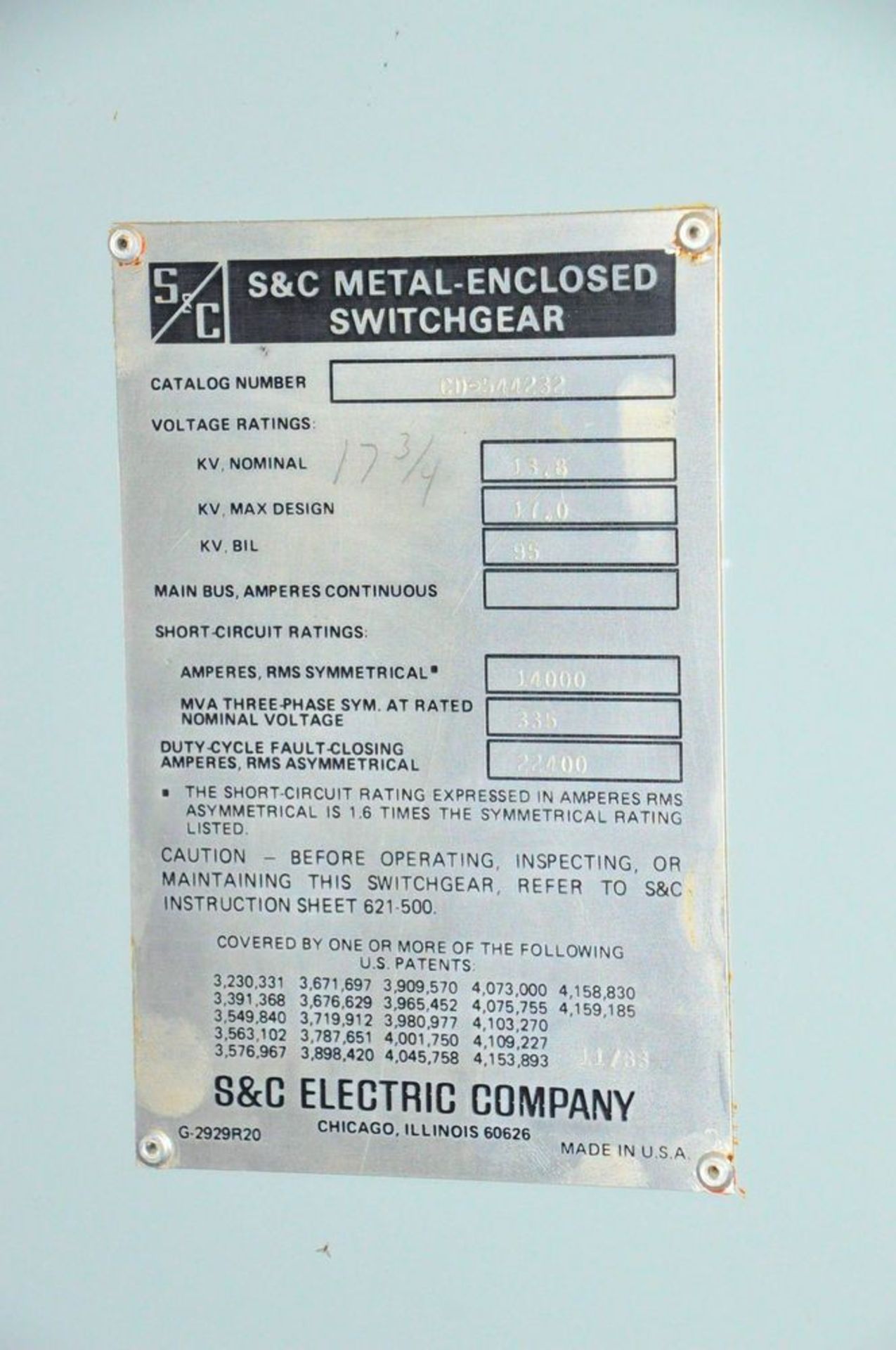 Lot-S&C Electric Cat. No. CD-544232, Metal Enclosed Switchgear, (1983), Westinghouse DT 1001, Type - Image 20 of 21