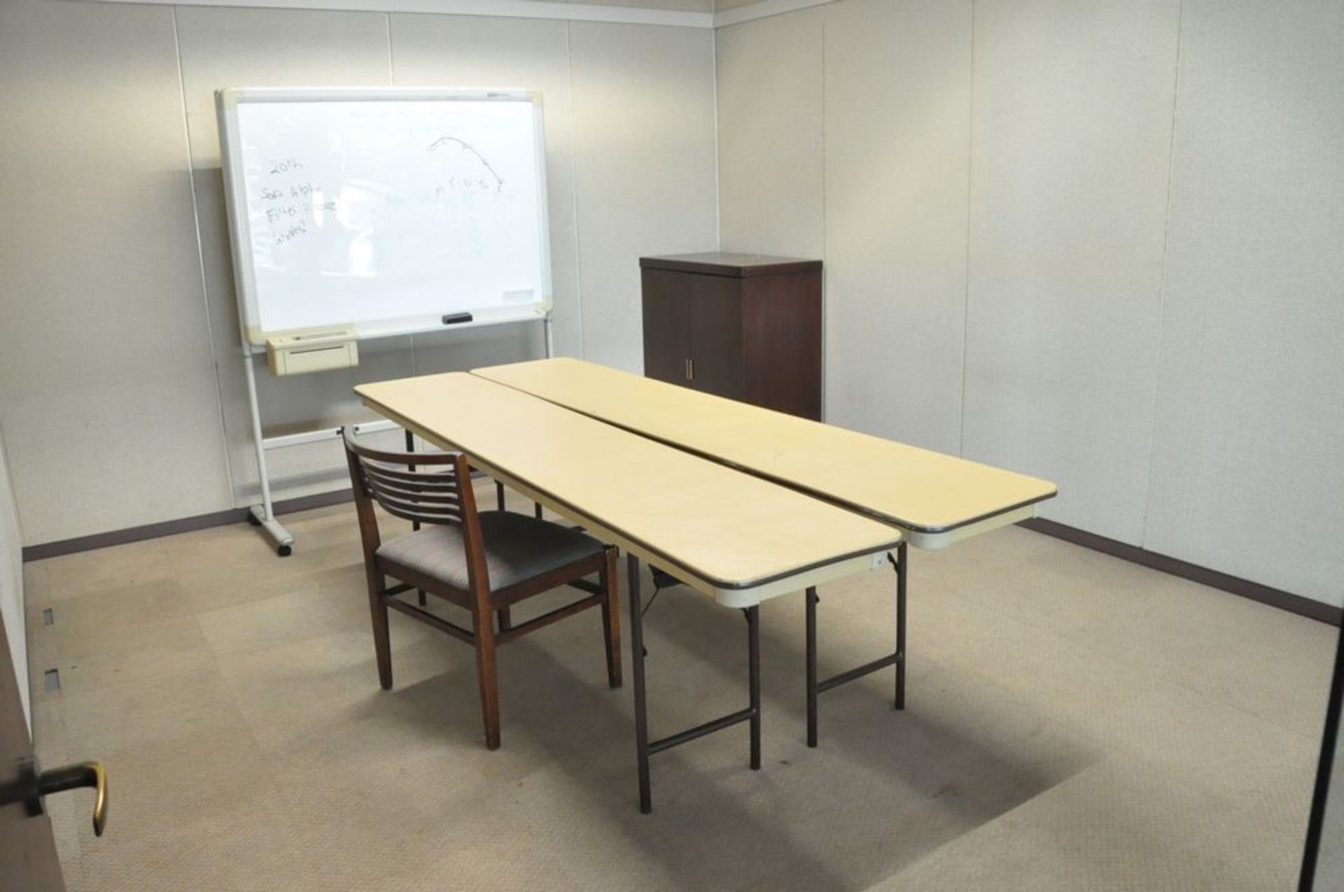 Lot-(1) Modular Partition Desk System with (2) Desks, (1) Overhead Cabinet, (3) Lateral File