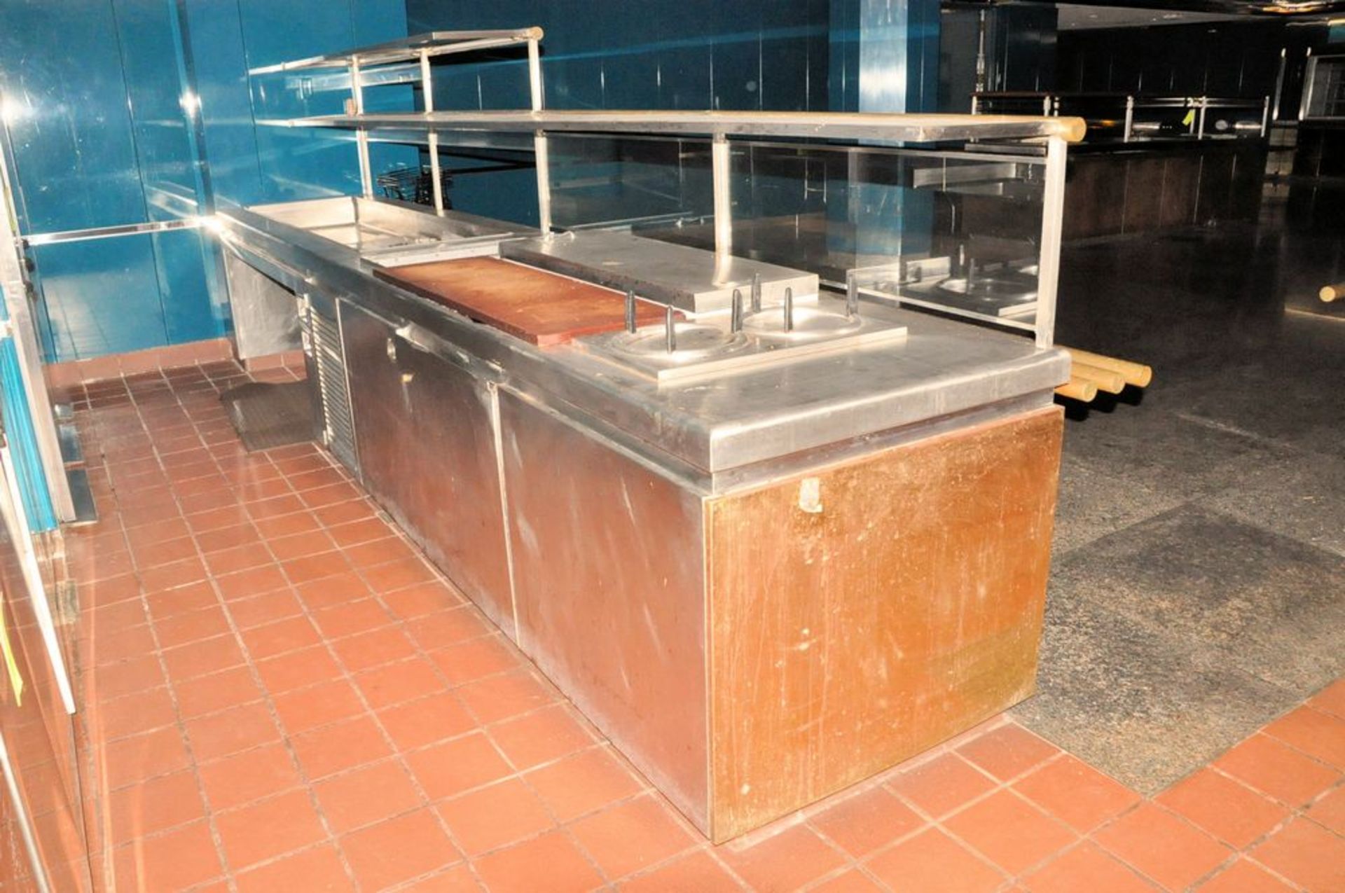 Stainless Steel Cold Sandwich Server Station, 3' x 16', with Overhead Sneeze Guard, (Main Kitchen - Image 2 of 4