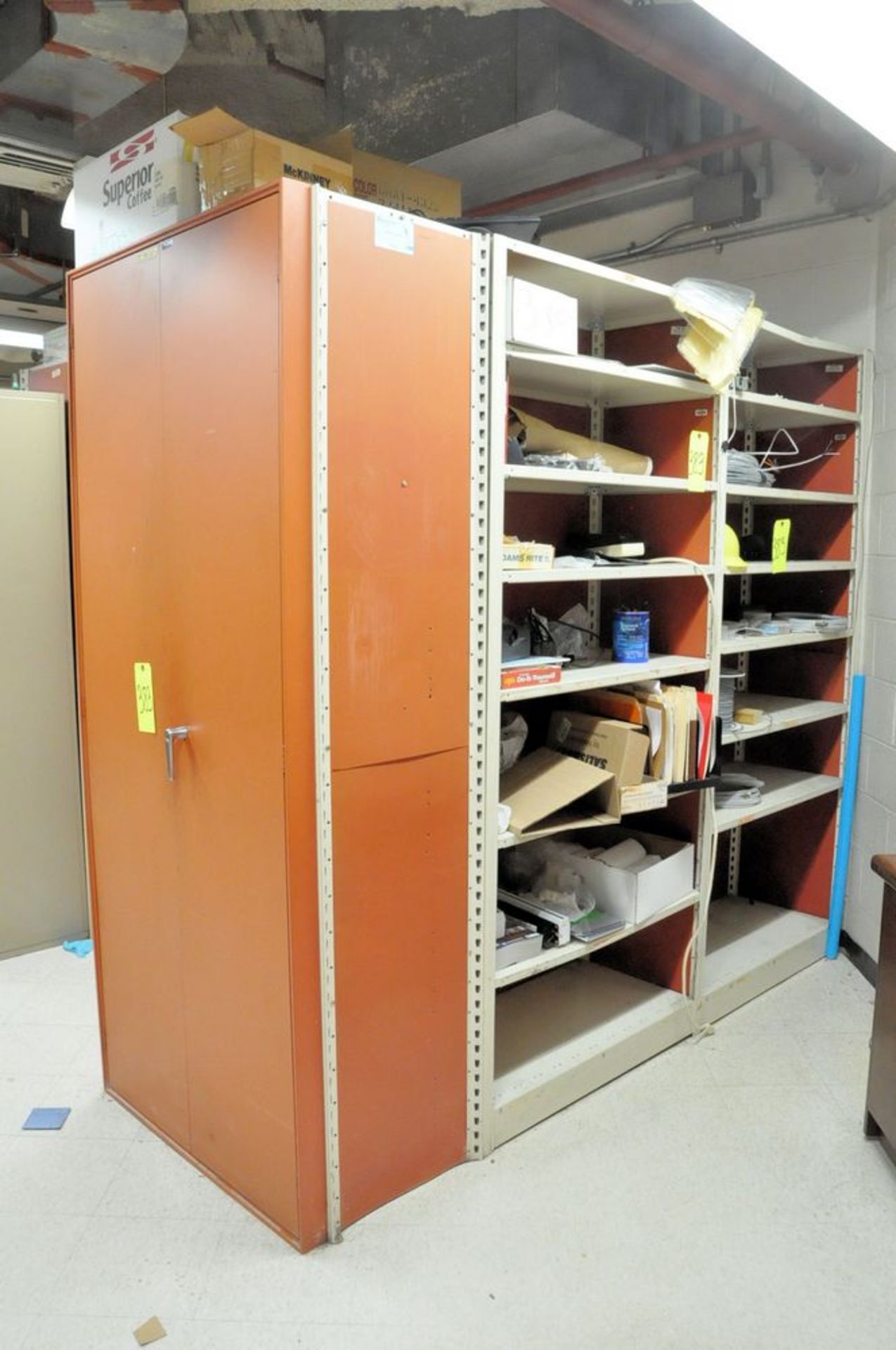 Lot-Lot-(2) 2-Door Cabinets, (3) Shelving Units, with General Maintenance Contents, (1) Lateral File