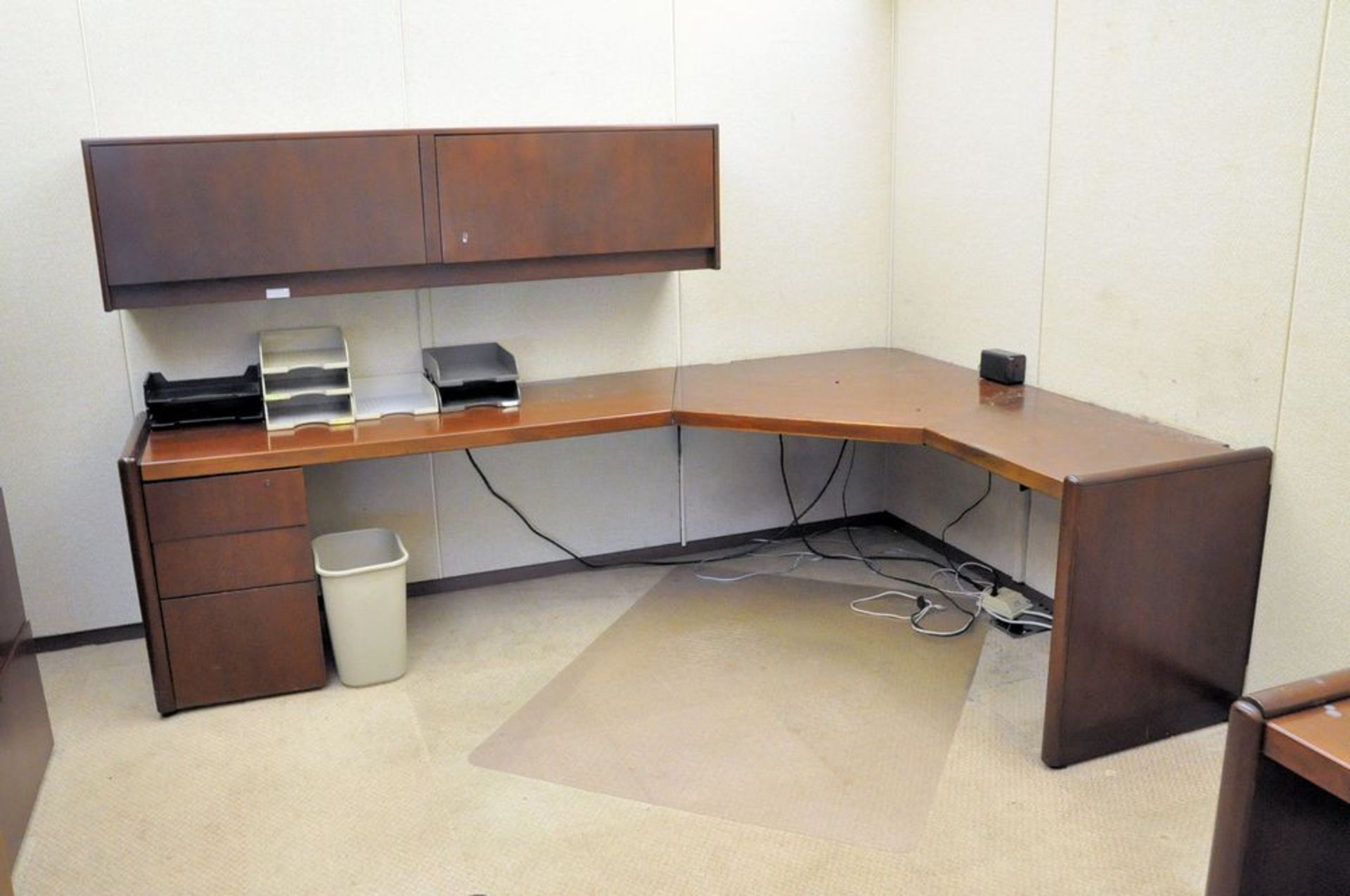 Lot-(1) Modular Partition Desk System with (1) Desk, (3) Lateral File Cabinets, and (1) Overhead