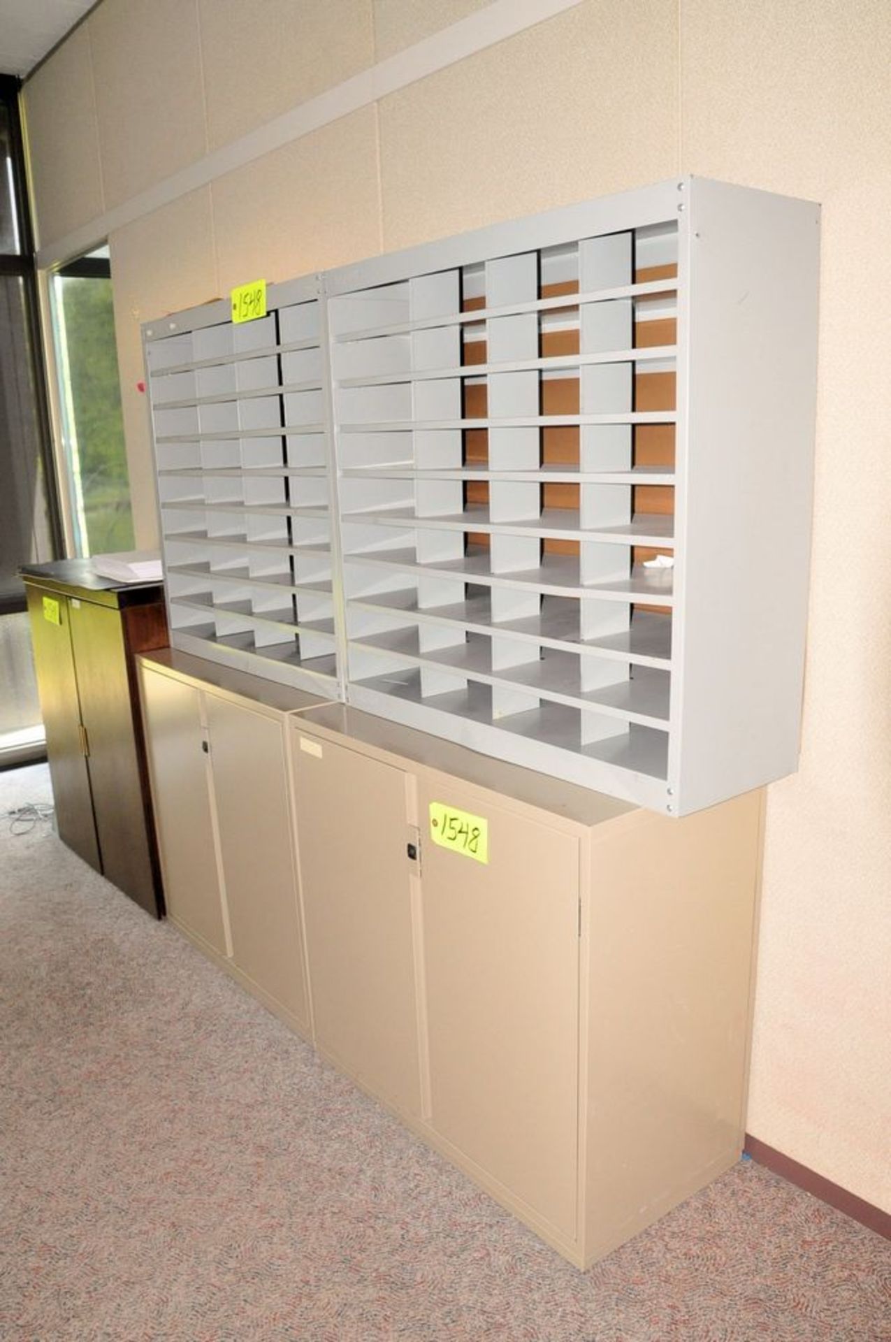 Lot-(5) 2-Door Storage Cabinets, (1) 2-Door Storage Cabinet, (1) Table, (2) Letter Organizers, (1)