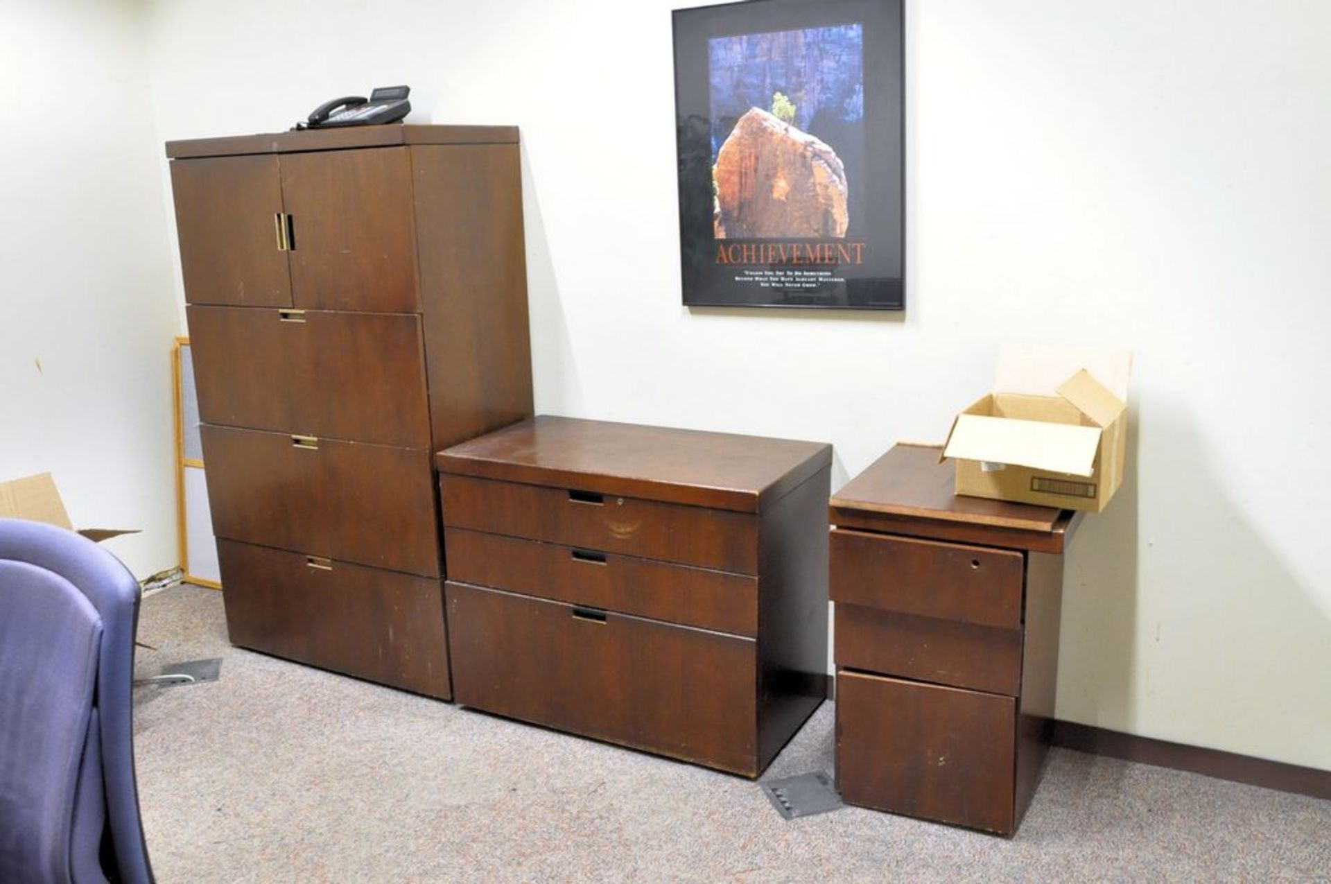 Lot-(1) Desk, (3) Lateral File Cabinets, (1) Chair, (1) Plant, (1) Bissell Power Force Upright - Image 2 of 3