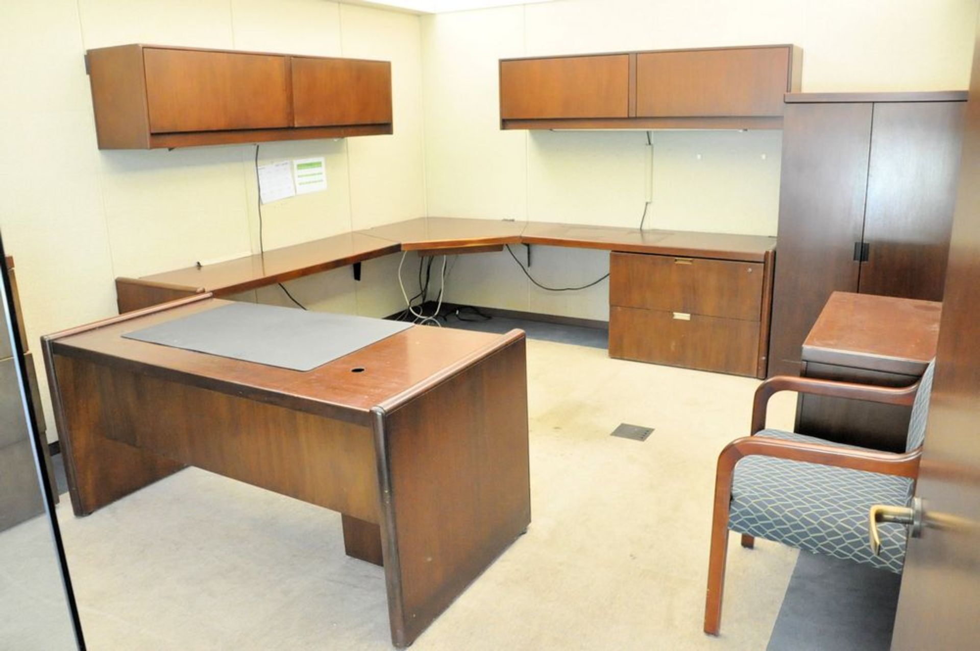 Lot-(1) Modular Desk System with (1) Desk, (1) 2-Door Storage Cabinet, (3) Lateral File Cabinets, (