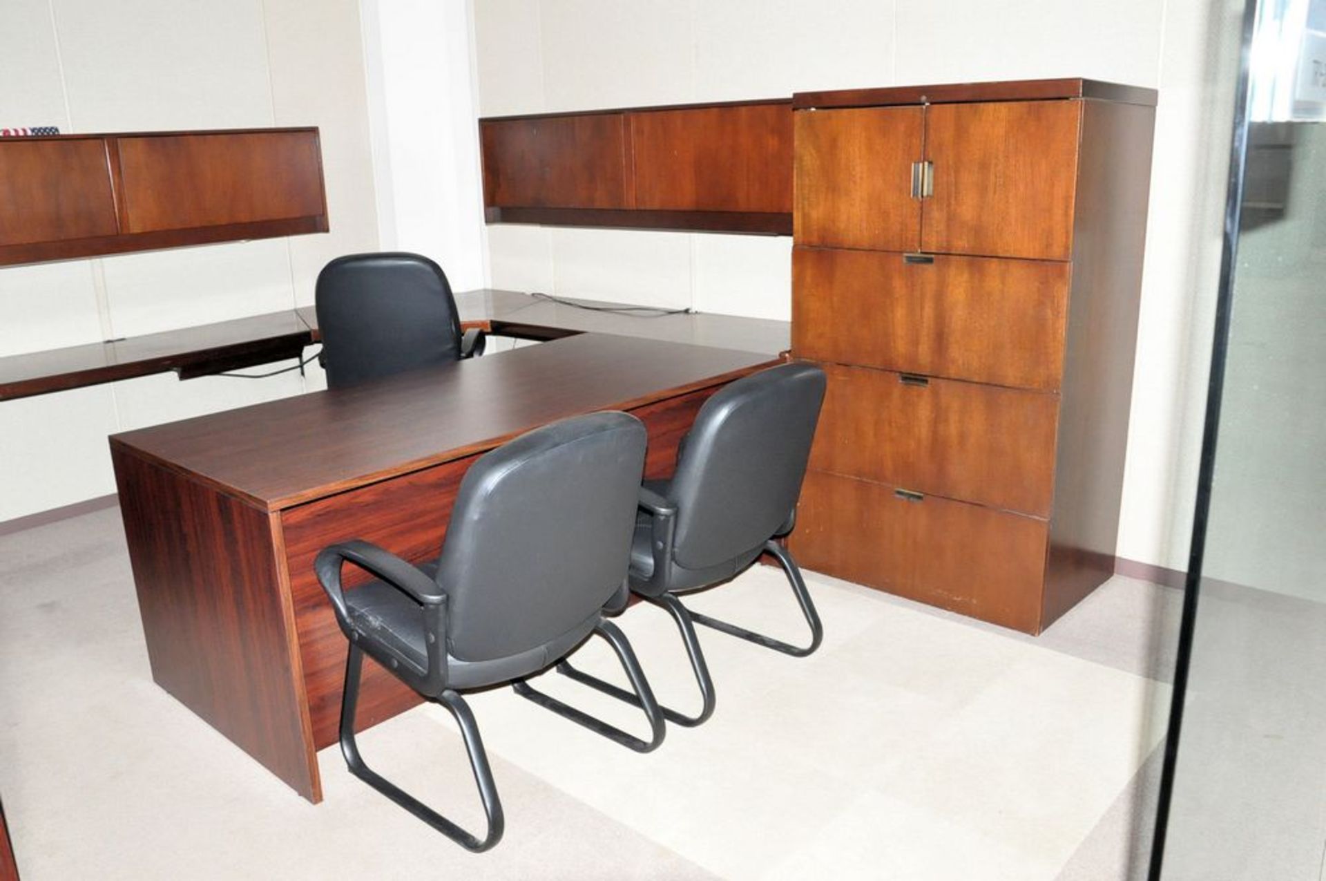 Lot-(1) Modular Desk System with (2) Overhead Cabinets, (1) 2-Door Storage Cabinet, (2) Lateral File - Image 2 of 2