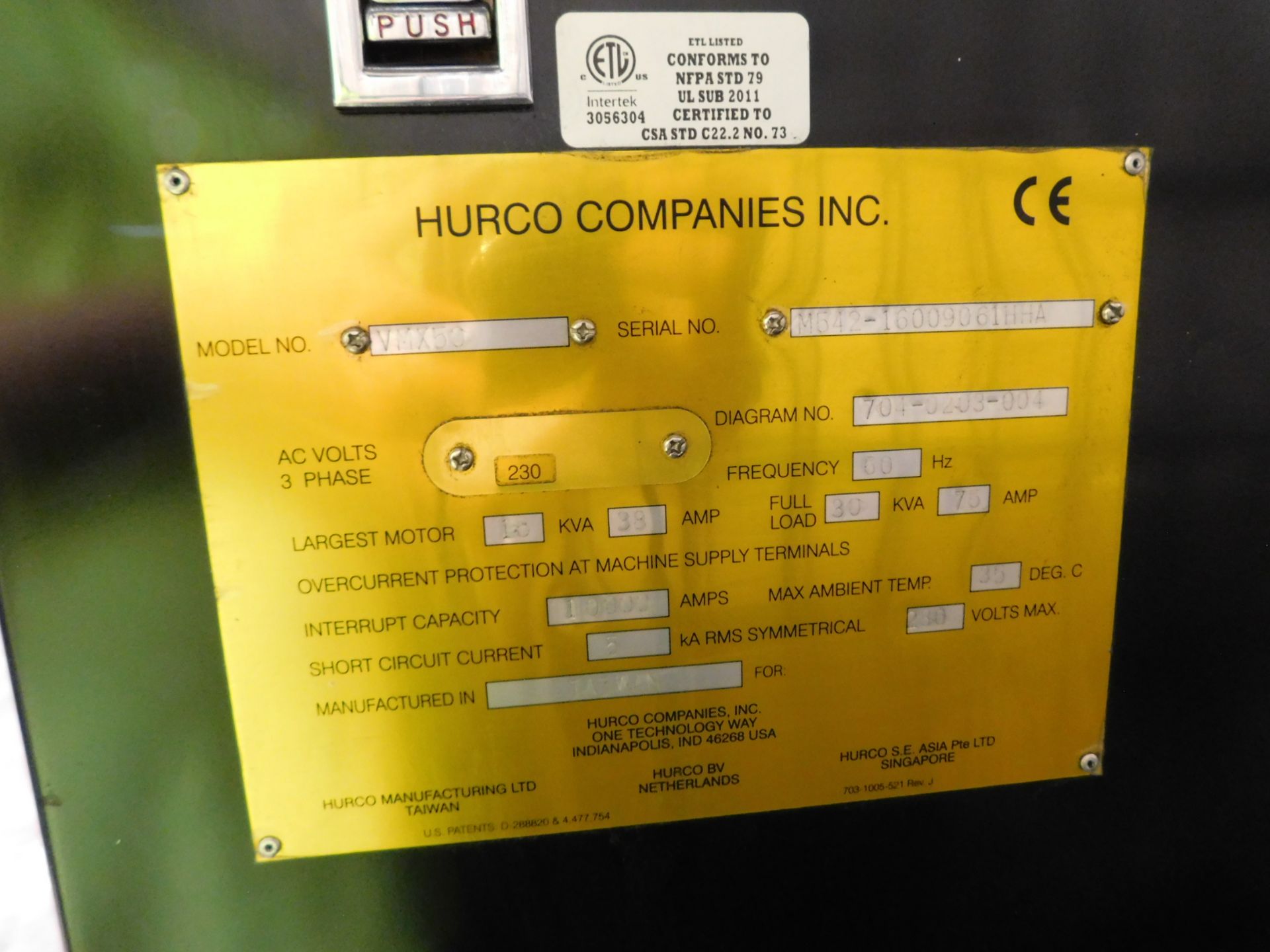 Hurco Model VMX-50 CNC Vertical Machining Center, s/n M542-16009061HHA, New 2011, Hurco CNC Control, - Image 7 of 13