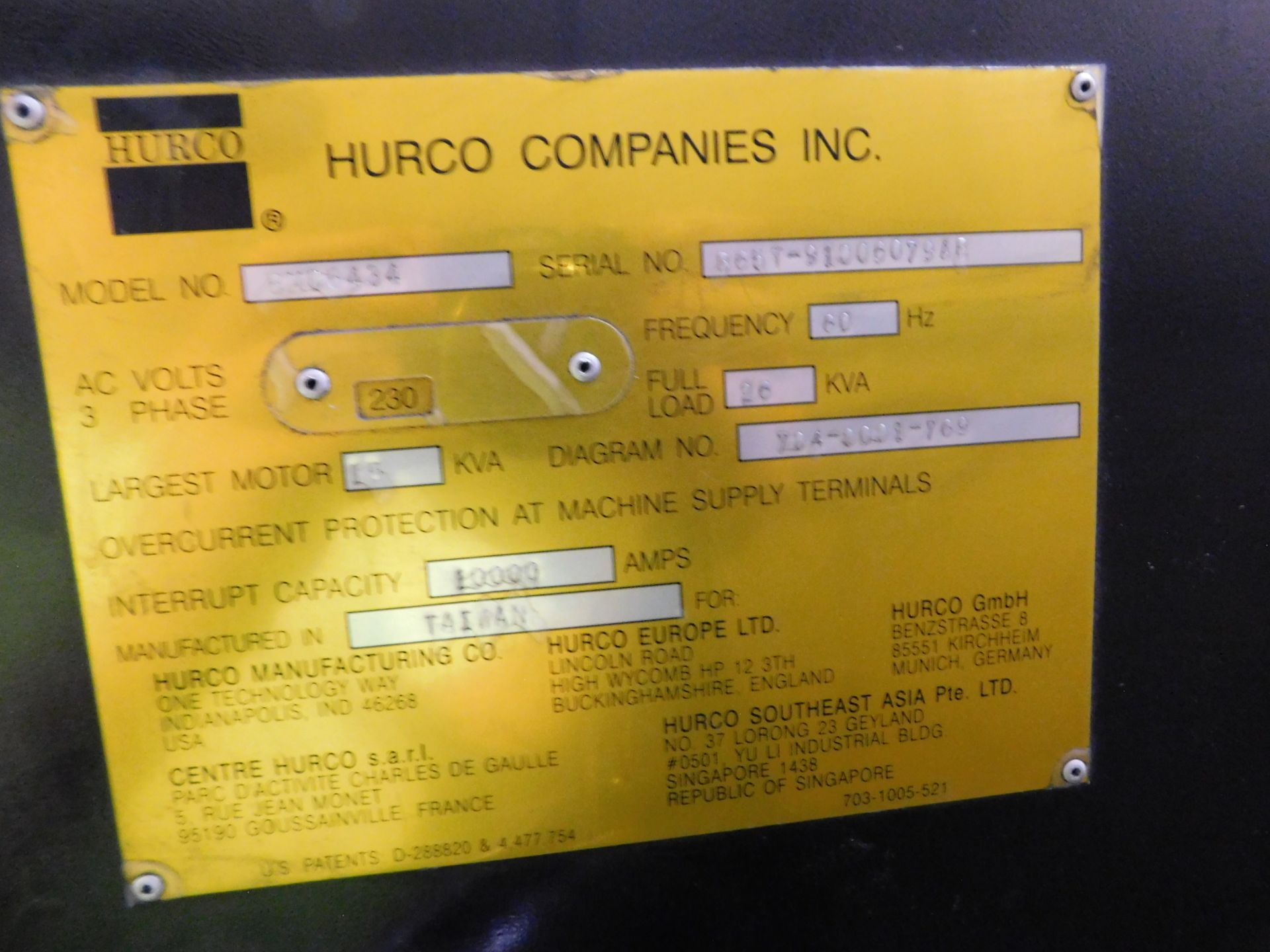 Hurco Model BMC 6434/50T CNC Vertical Machining Center, s/n B65T-91006079AH, Hurco Ultimax CNC - Image 7 of 13