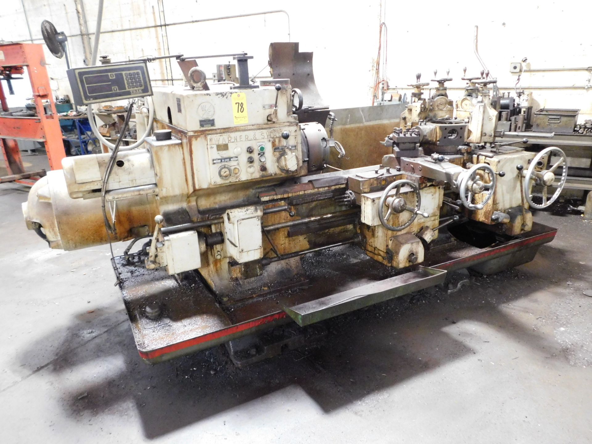 Warner & Swasey #1A Saddle Type Turret Lathe, Model M-3400, s/n 1724565, 12” 3-Jaw Chuck, D.R.O.