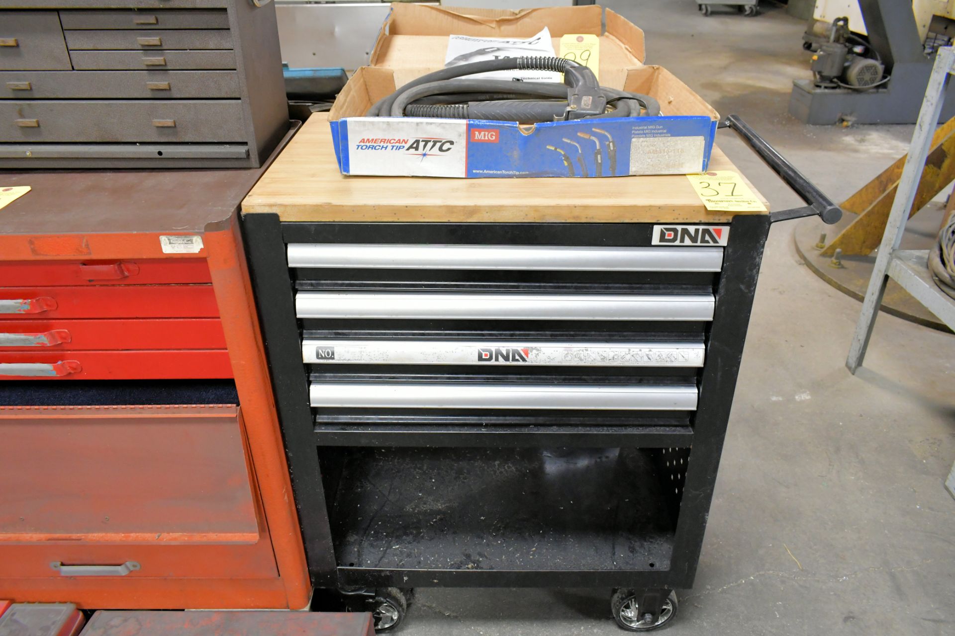 DNN 4-Drawer Wood Top Rolling Tool Box, (Mig Gun Not Included)