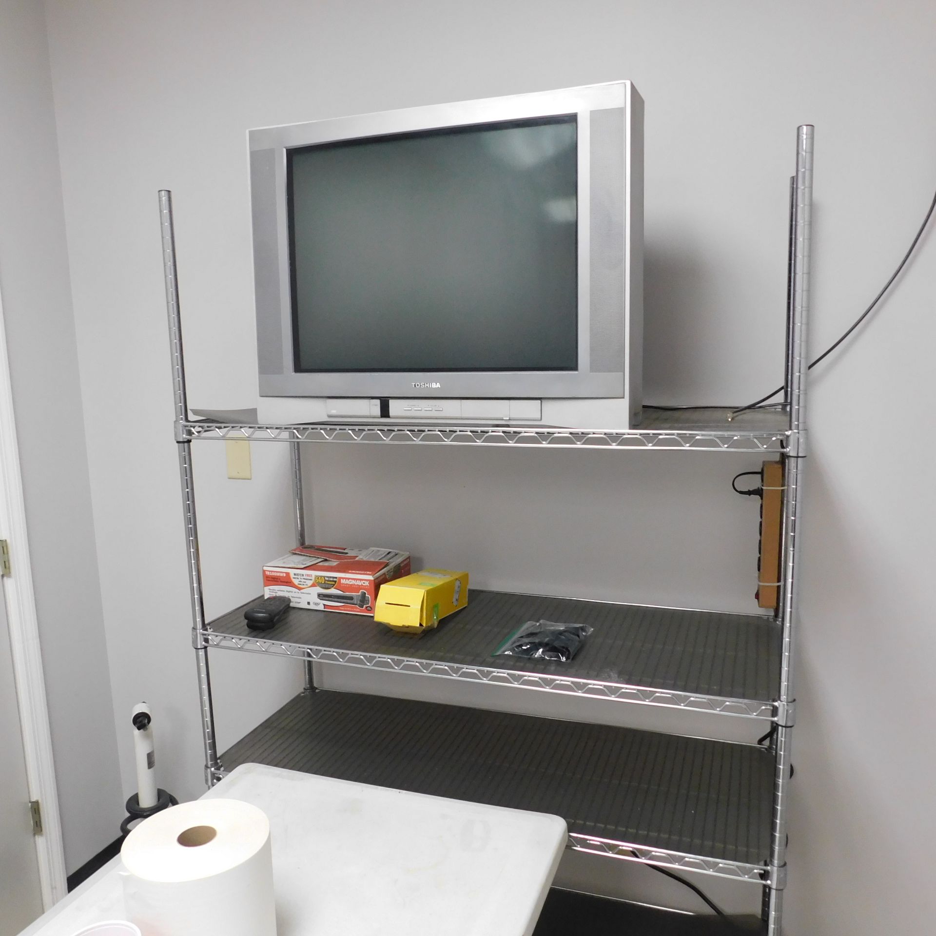 Contents of Lunch Room, (2) Foldable Picnic Tables, (2) Microwaves, NSF Racks, Toshiba TV, Etc. - Image 3 of 4