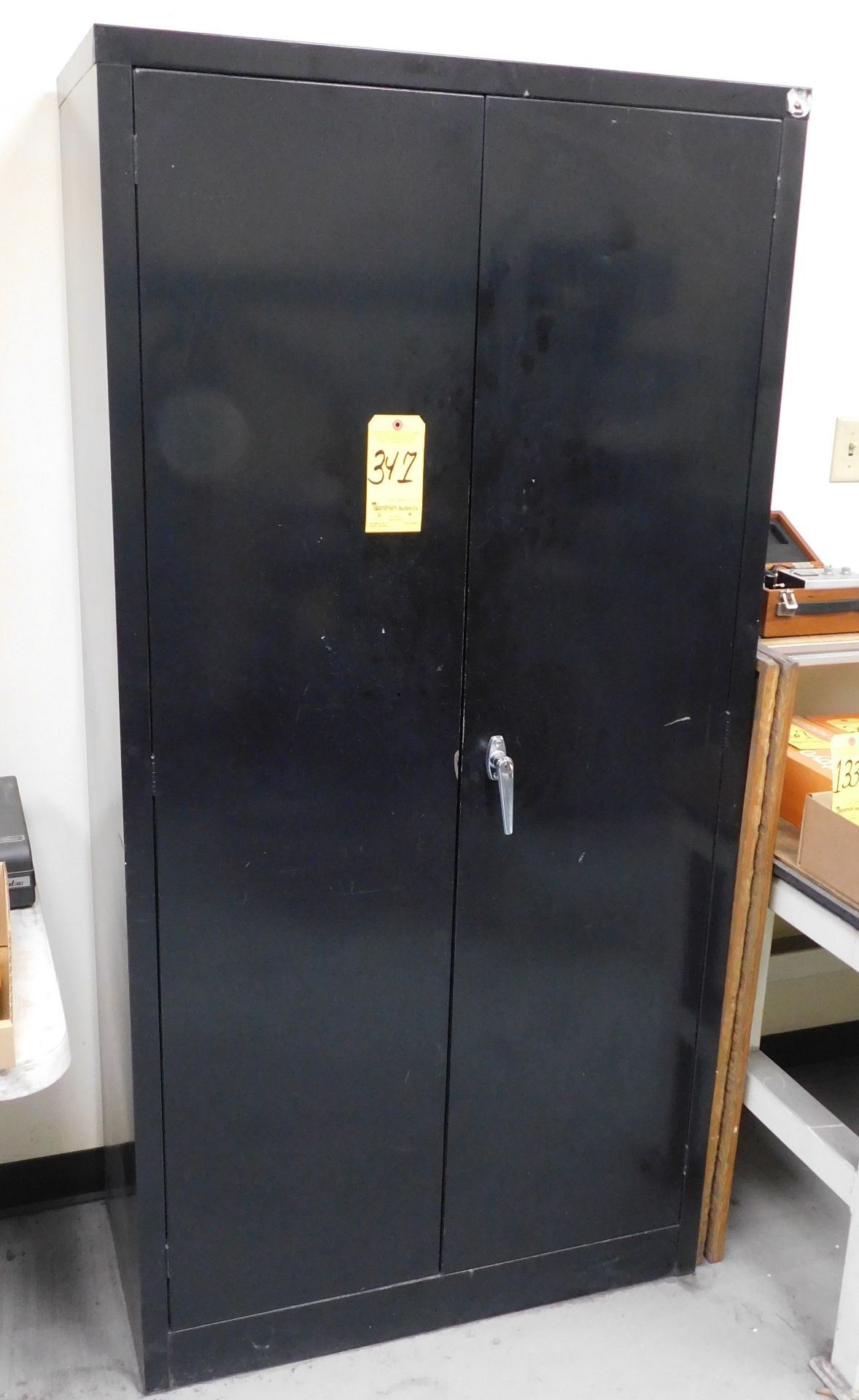 2-Door Upright Metal Storage Cabinet and Contents