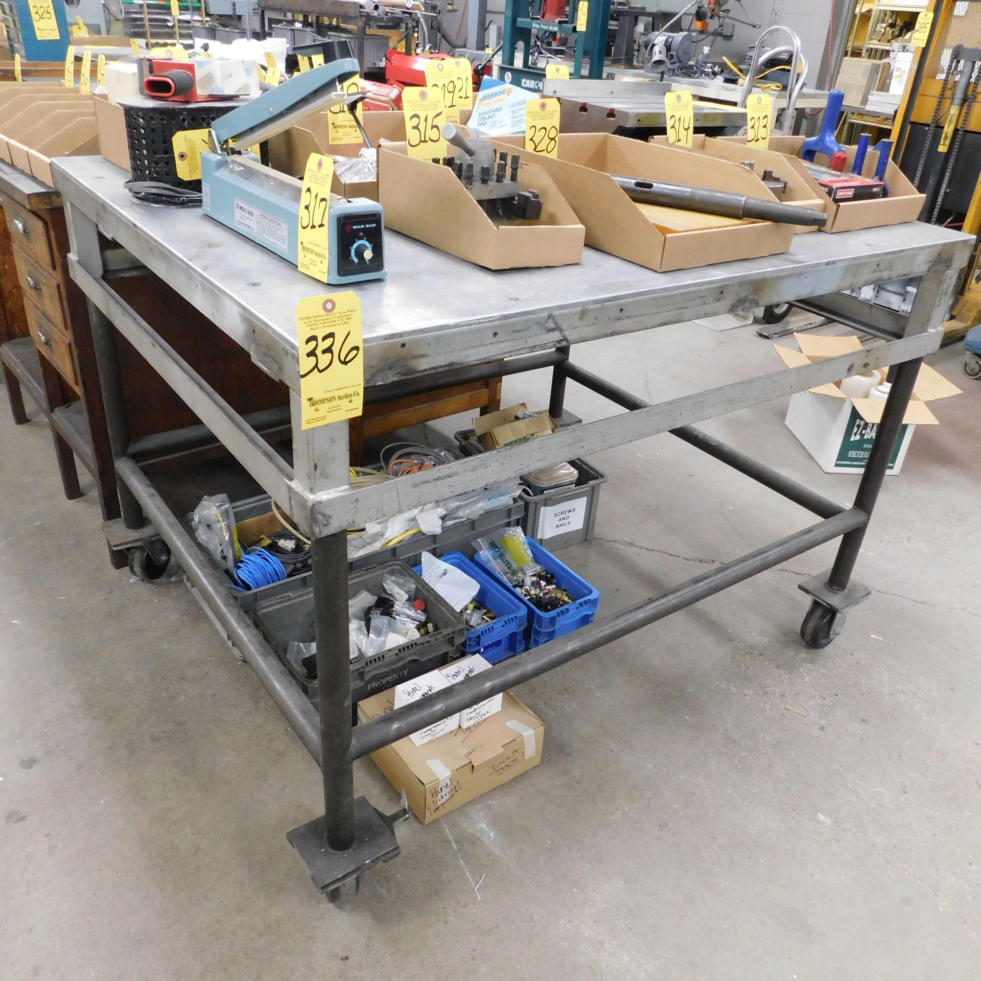 Shop Table on Casters, 45" X 55", No Contents in Photo, Table Only