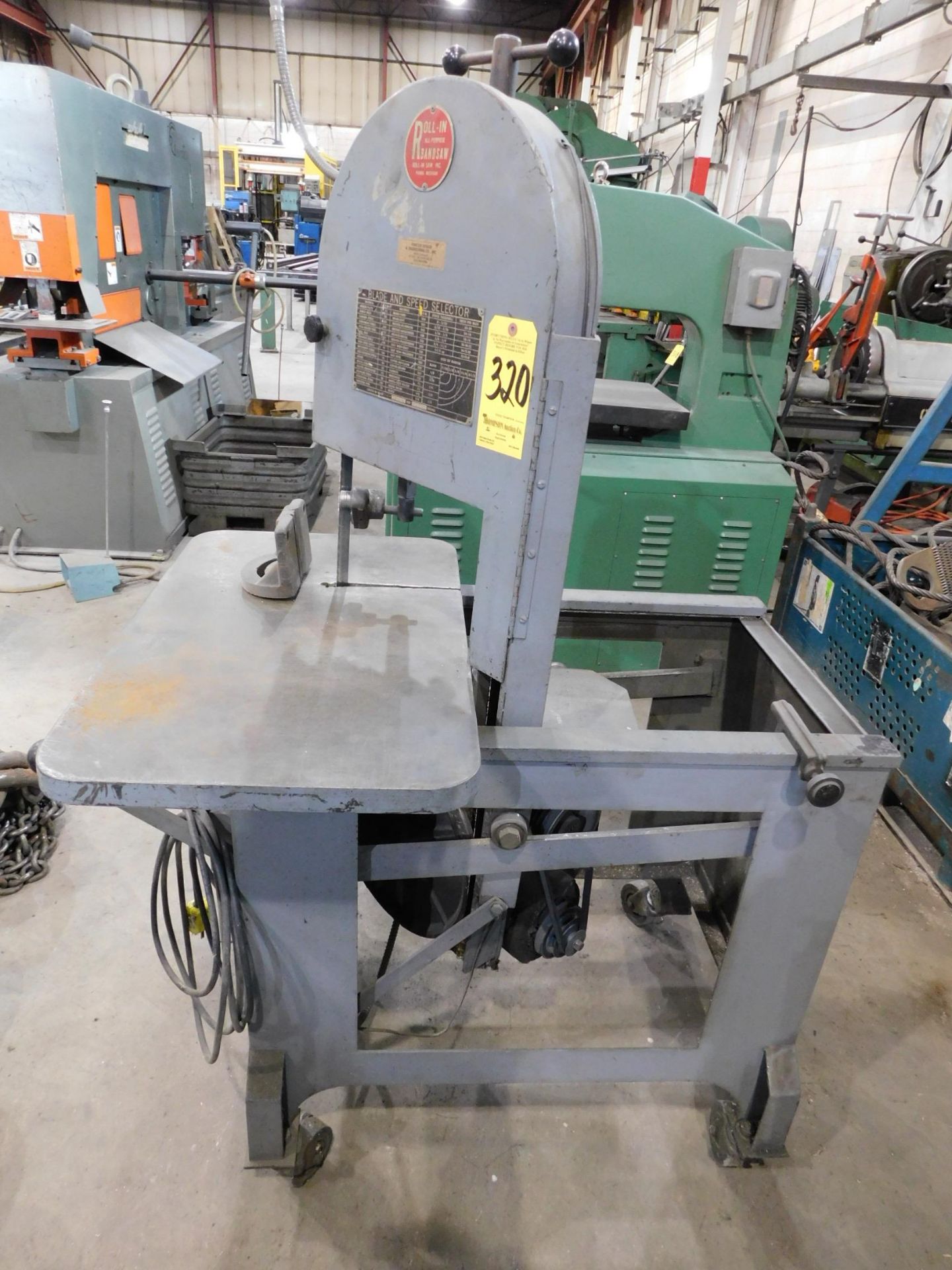 Roll In Vertical Band Saw, s/n 79372, 110/1/60 - Image 2 of 6