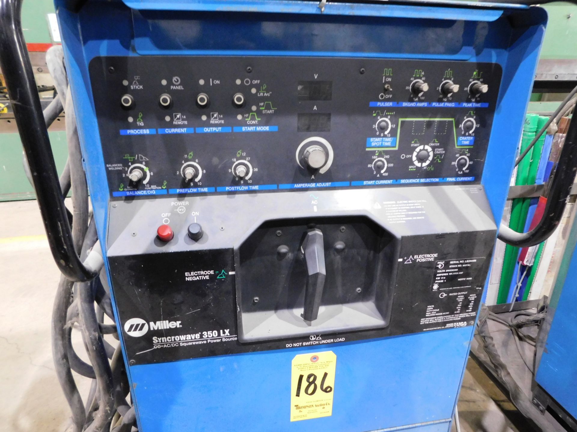 Miller Synchrowave 350LX Tig Welder, s/n LB294456, with Built in Chiller, Torch Ground Cable, - Image 2 of 7