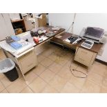 L-Shaped Metal Desk and Contents