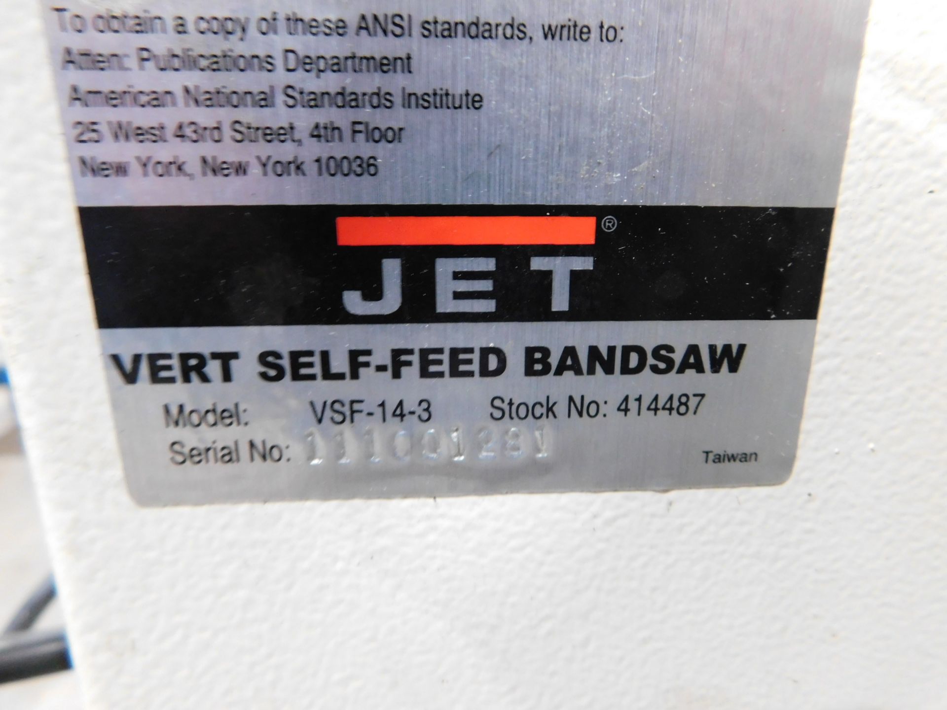 Jet Model VSF-14-3 Vertical Self-Feed Bandsaw (Roll In Type), s/n 111001281 - Image 5 of 6