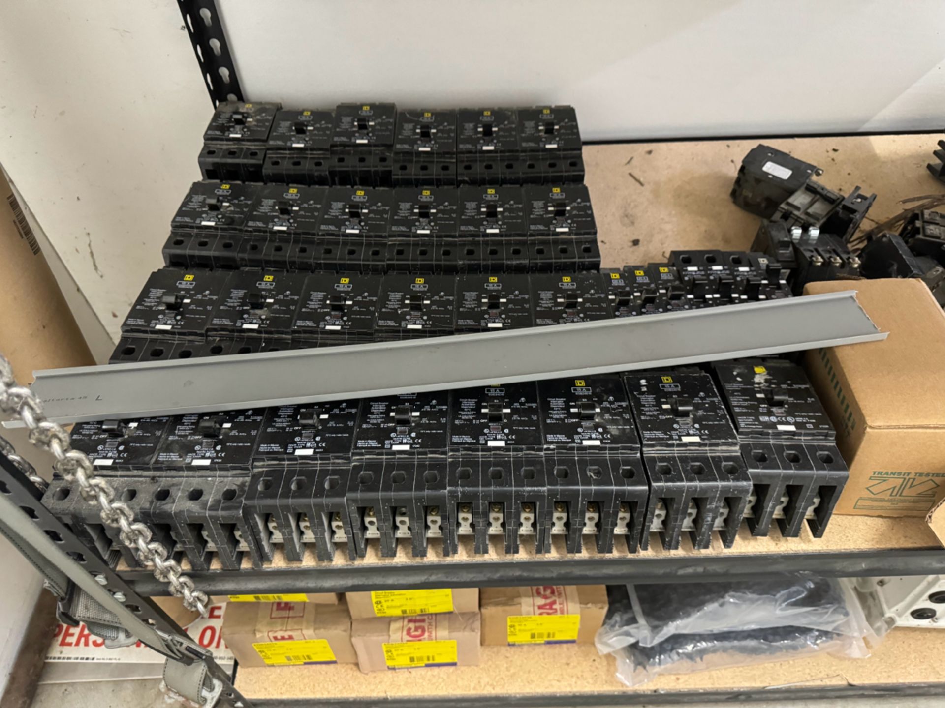 Lot Industrial Shelf w/ Contents Consisting of Circuit Breakers, Fiber, Fuses, Transit Tester, - Image 8 of 13