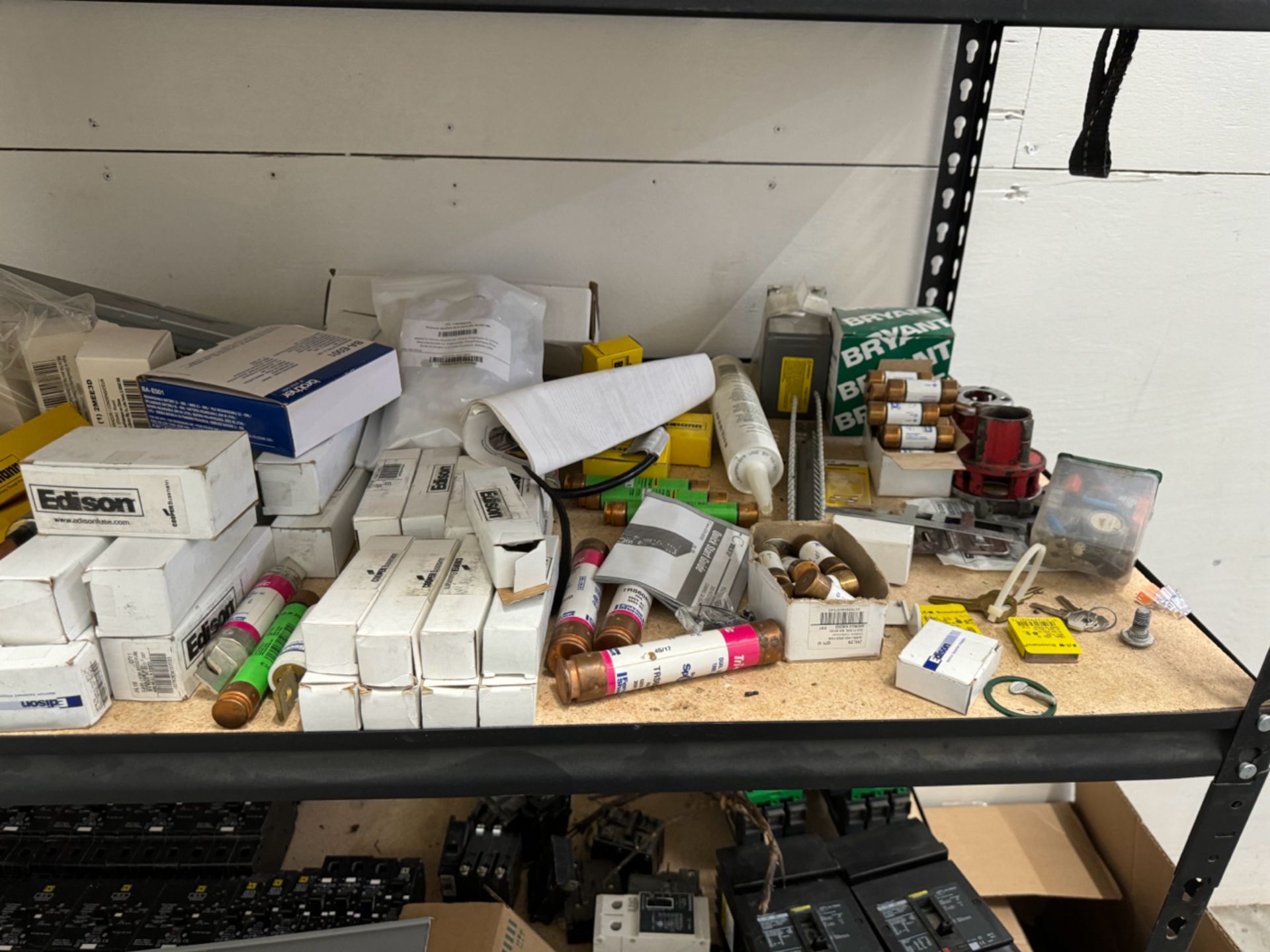 Lot Industrial Shelf w/ Contents Consisting of Circuit Breakers, Fiber, Fuses, Transit Tester, - Image 6 of 13