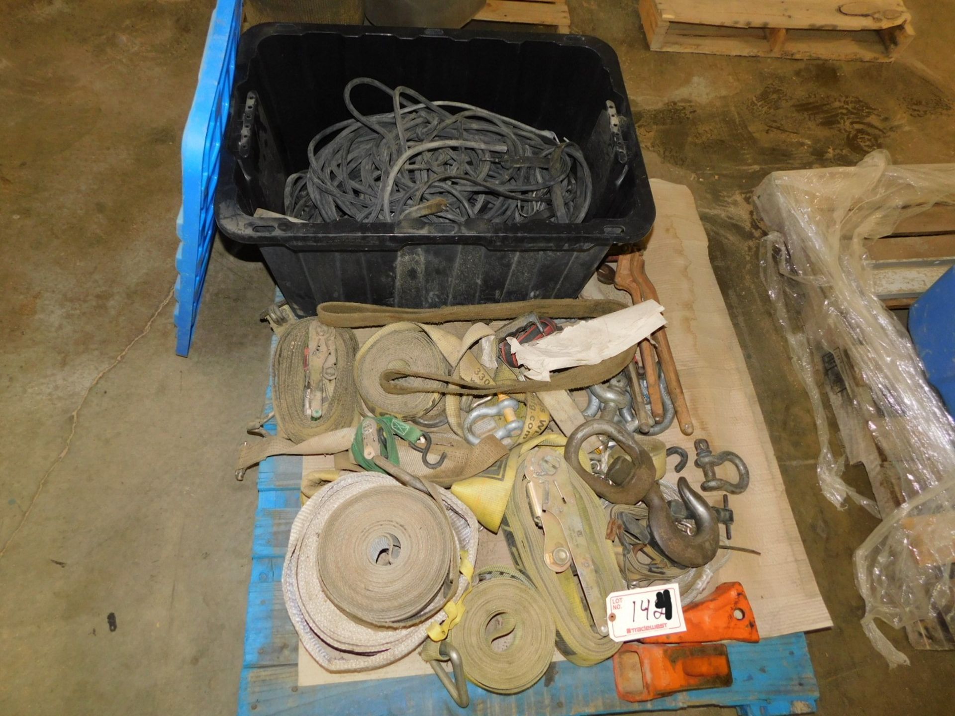 PALLET OF STRAPPING, BELTS, PULLERS, BUNJEES