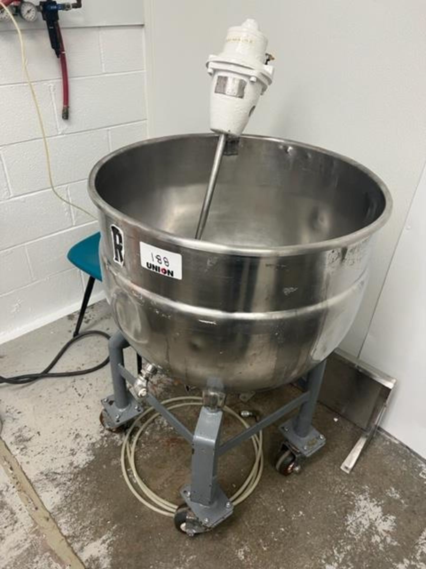 Asset 188 - Alloy & Steel Fabricators 35 gallon Stainless Steel jacketed kettle with mixer