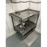 Asset 223 - Stainless Steel cart 21" x 33" with contents. $345.00 Rigged and packed on 48" x 40"