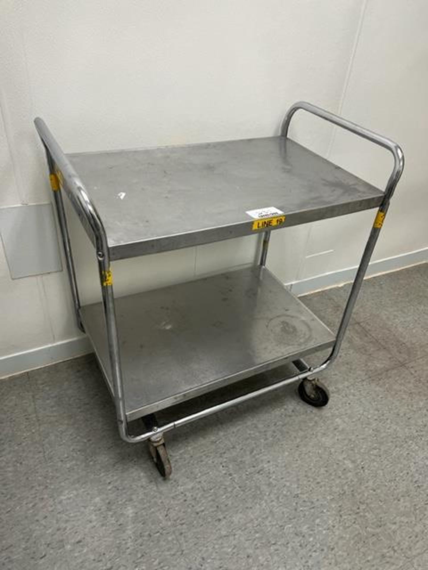 Asset 231 - Stainless steel cart 21" x 34". $345.00 Rigged and packed on 48" x 40" pallet banded and