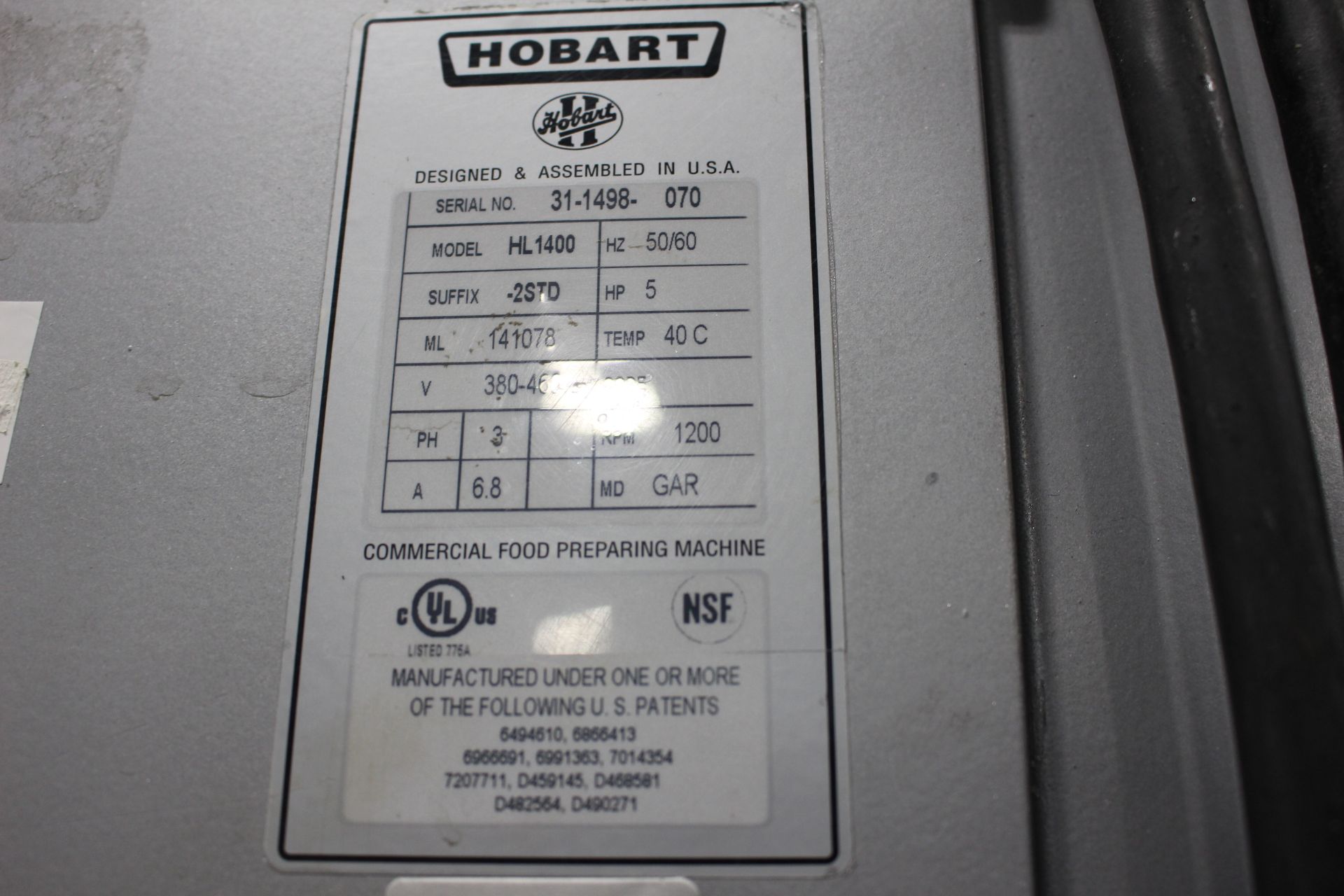 Asset 57 - Hobart Legacy model HL1400 140-qt Mixer, serial#31-1498-070, 5 HP, 3 phase, 60 cycle, - Image 2 of 4
