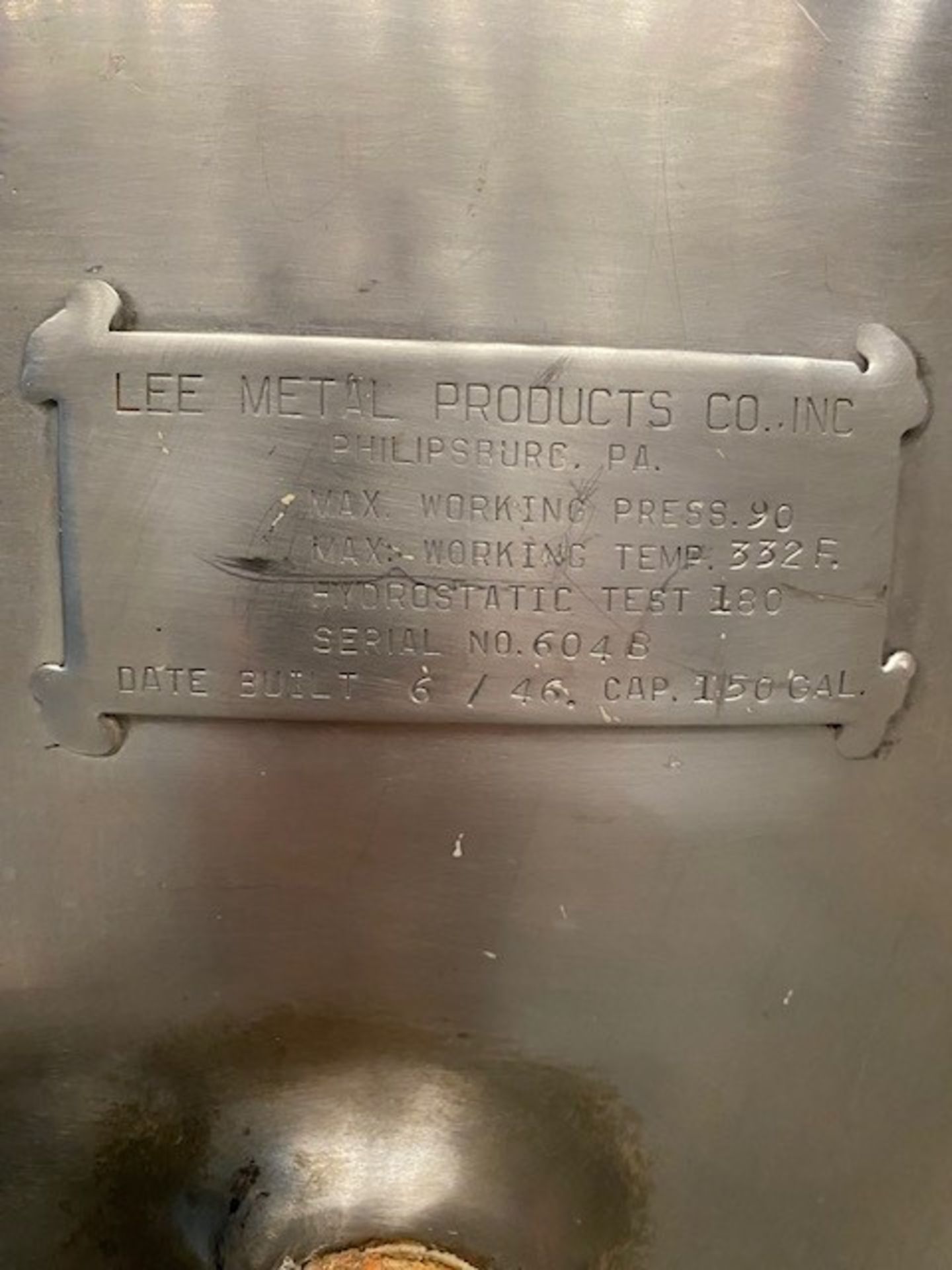 Lee 150 gallon stainless steel jacketed cooking kettle serial number 604B with hot water - Image 3 of 3