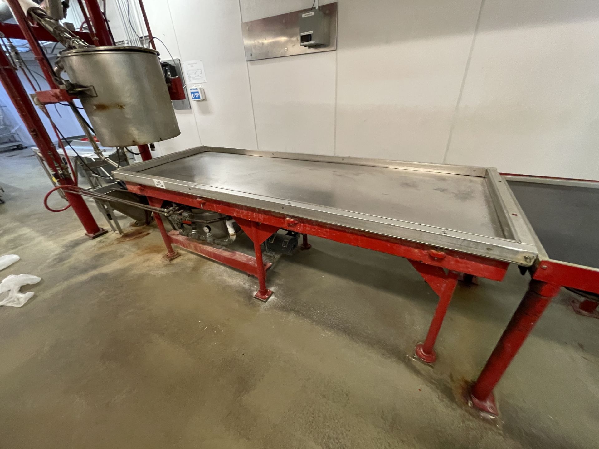 Asset 143 - 30" x 96" long stainless steel cooling table. Stainless steel is mounted on top of