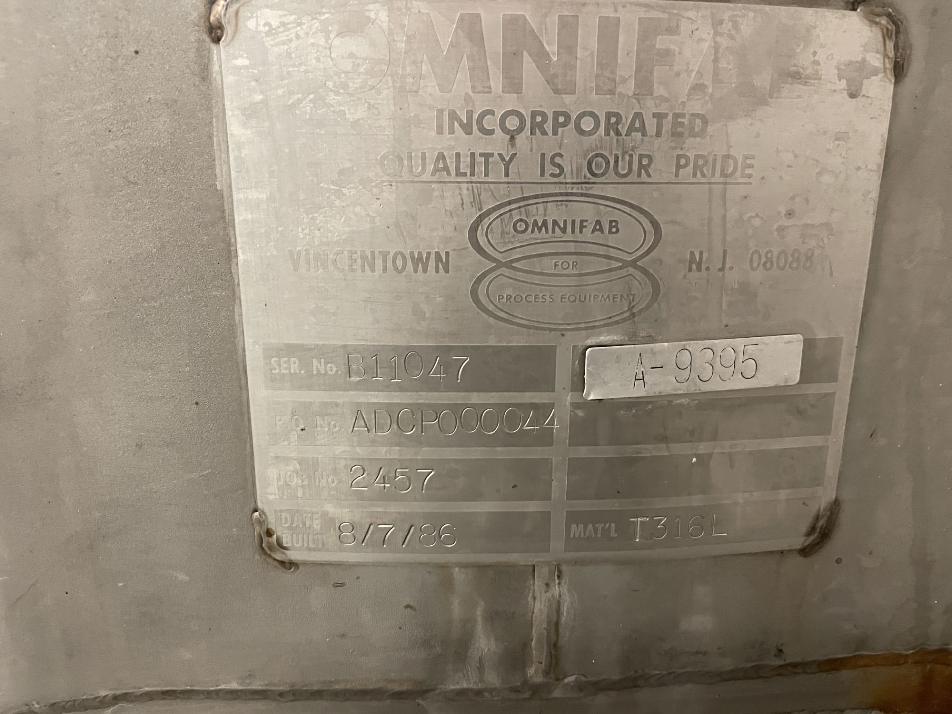 Asset 113 - Omnifab 250 Gallon Stainless Steel Jacketed Mixing Tank, 316 Stainless Steel, model - Image 2 of 10