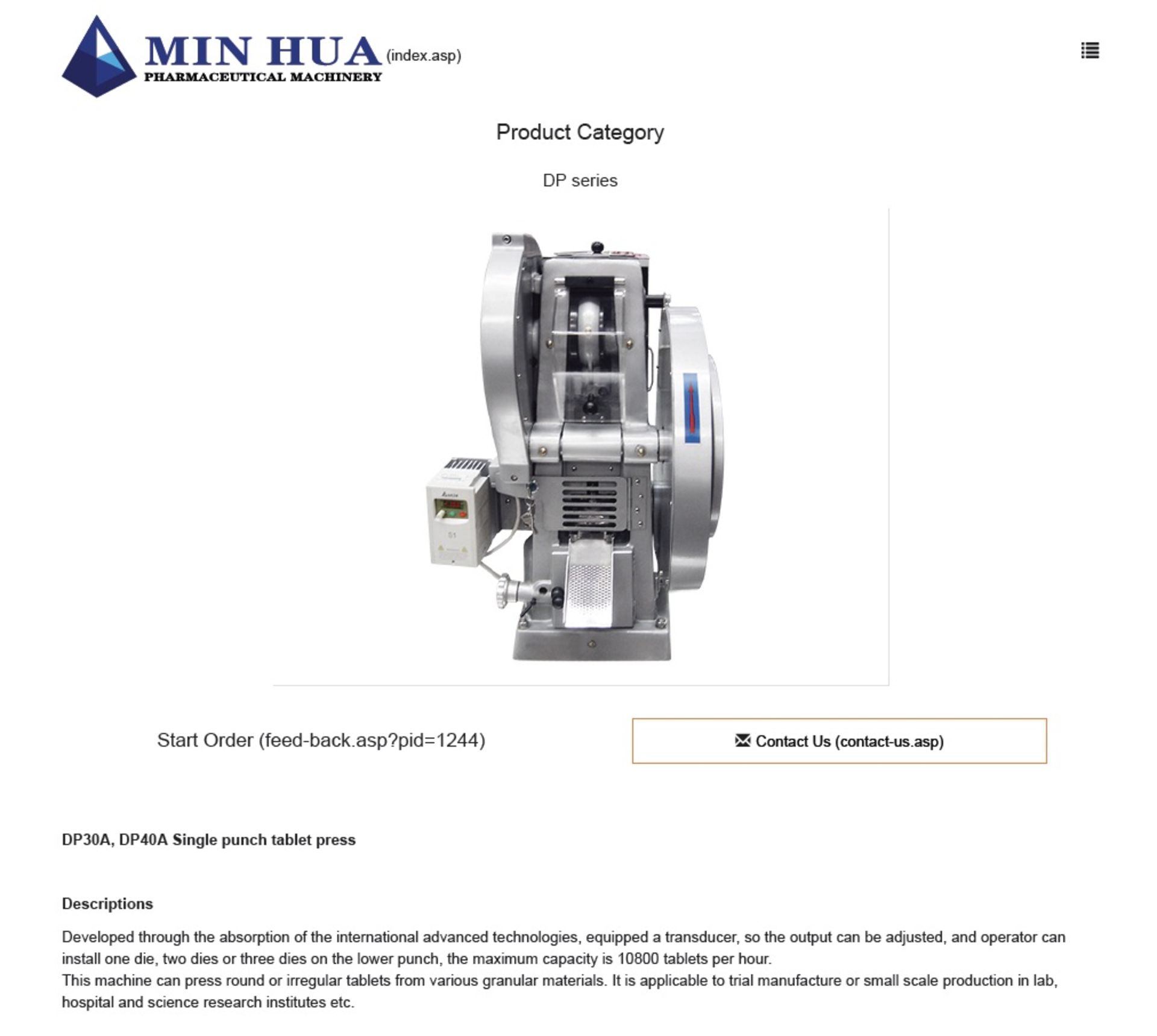 Minhua DP40 Tablet Press. Includes die for flat round tablet, dies for other shapes can be - Image 8 of 9