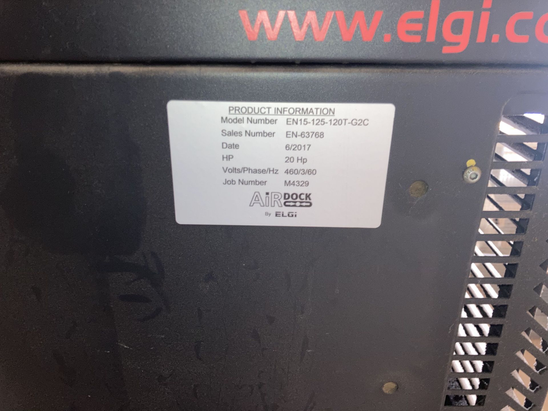 ELGI EN15-125 20-HP Compressed Air System. 20-HP rotary screw air compressor system with - Image 5 of 7