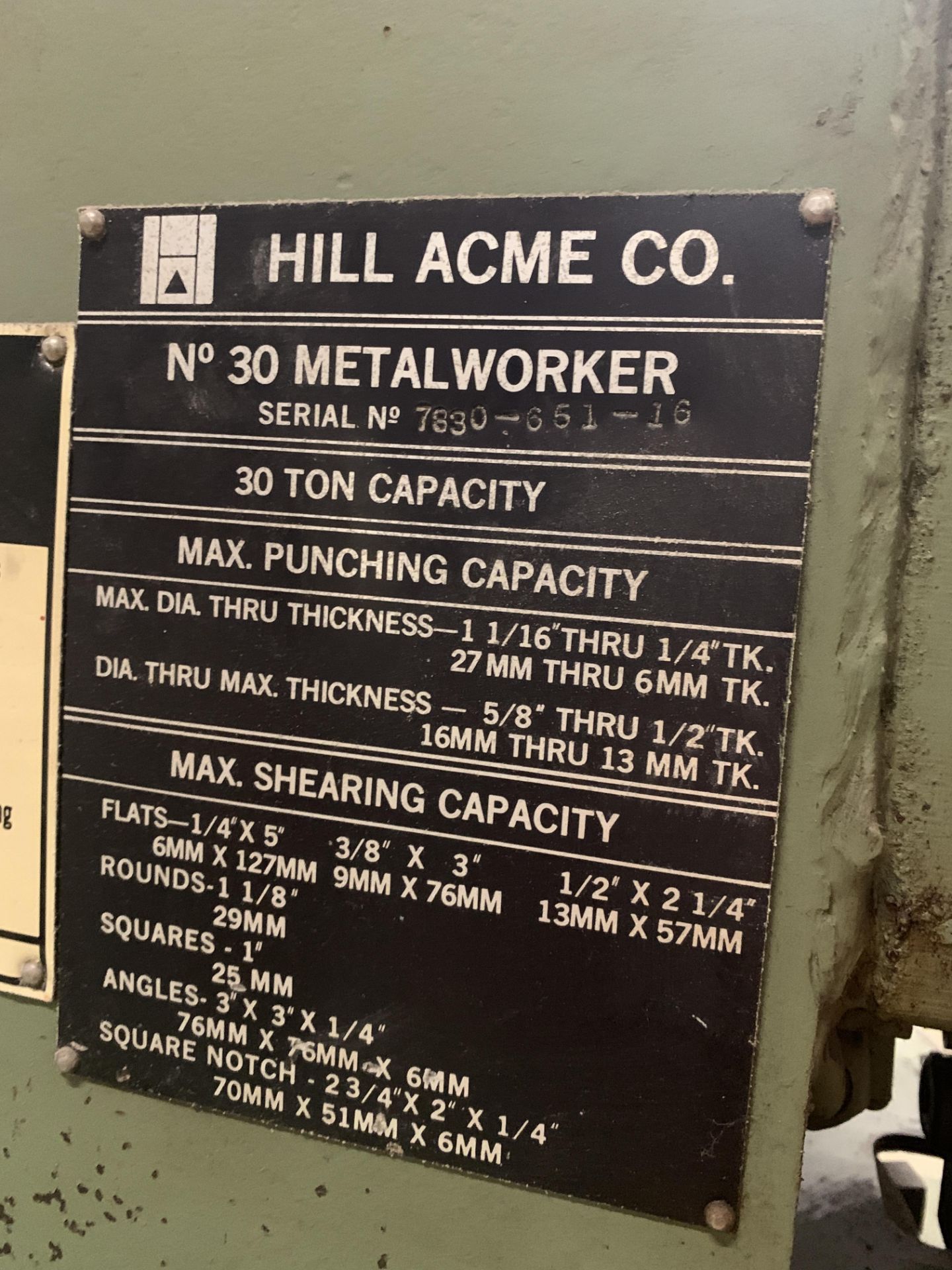 HILL ACME 30 Ton Metalworker w/ Punch Dies - Image 10 of 14