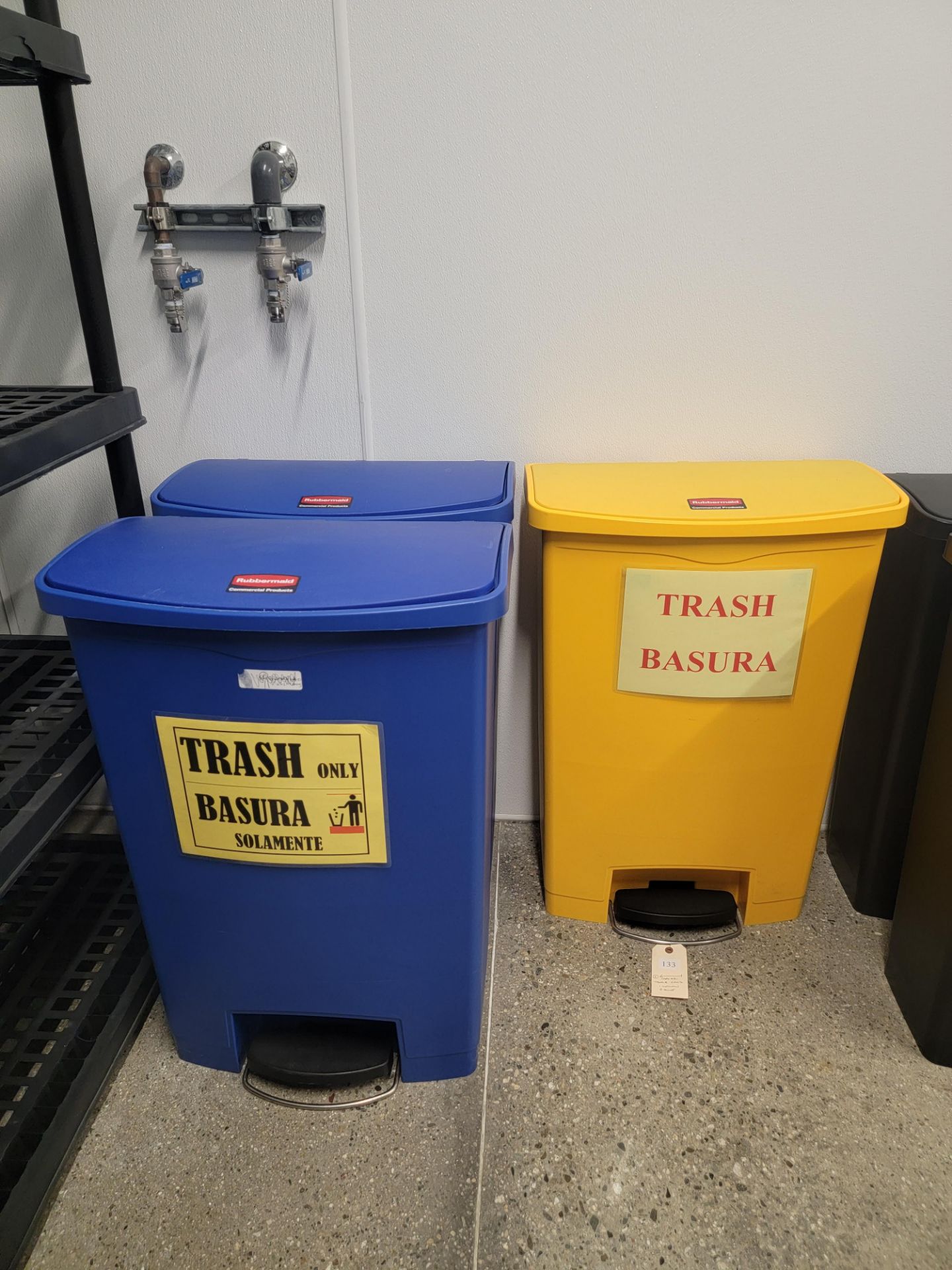 LARGER TRASH CANS - 1 YELLOW 2 BLUE