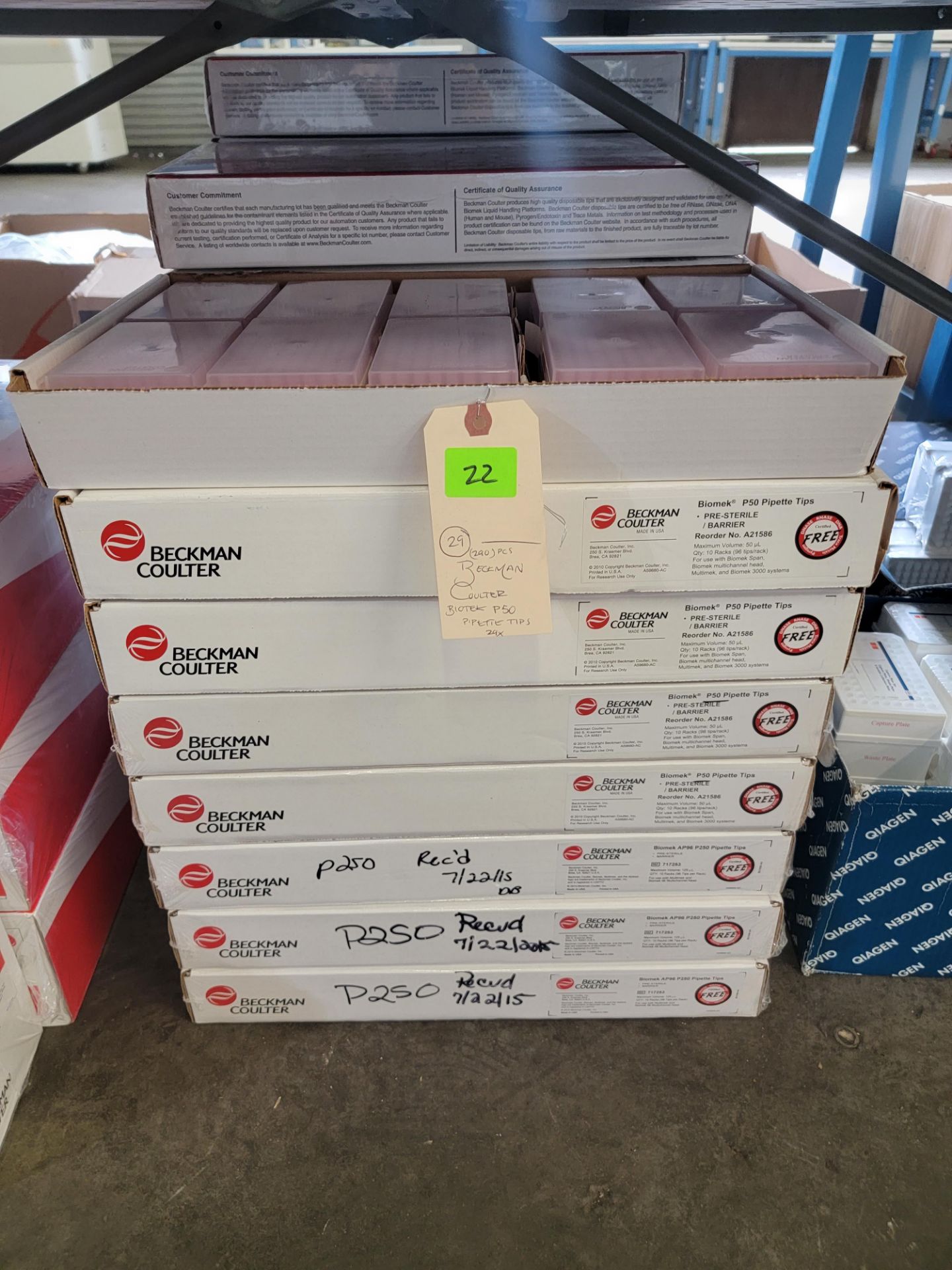 BOXES OF BECKMAN COULTER BIOTEK P50 PIPETTE TIPS