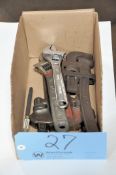 Lot-Small Adjustable Wrenches and Pipe Wrenches in (1) Box