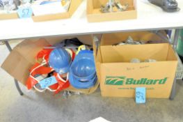 Lot-Safety Hard Hats in (2) Boxes on Floor Under (1) Table