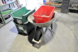 Lot-(1) Wheelbarrow and (3) Plastic Totes