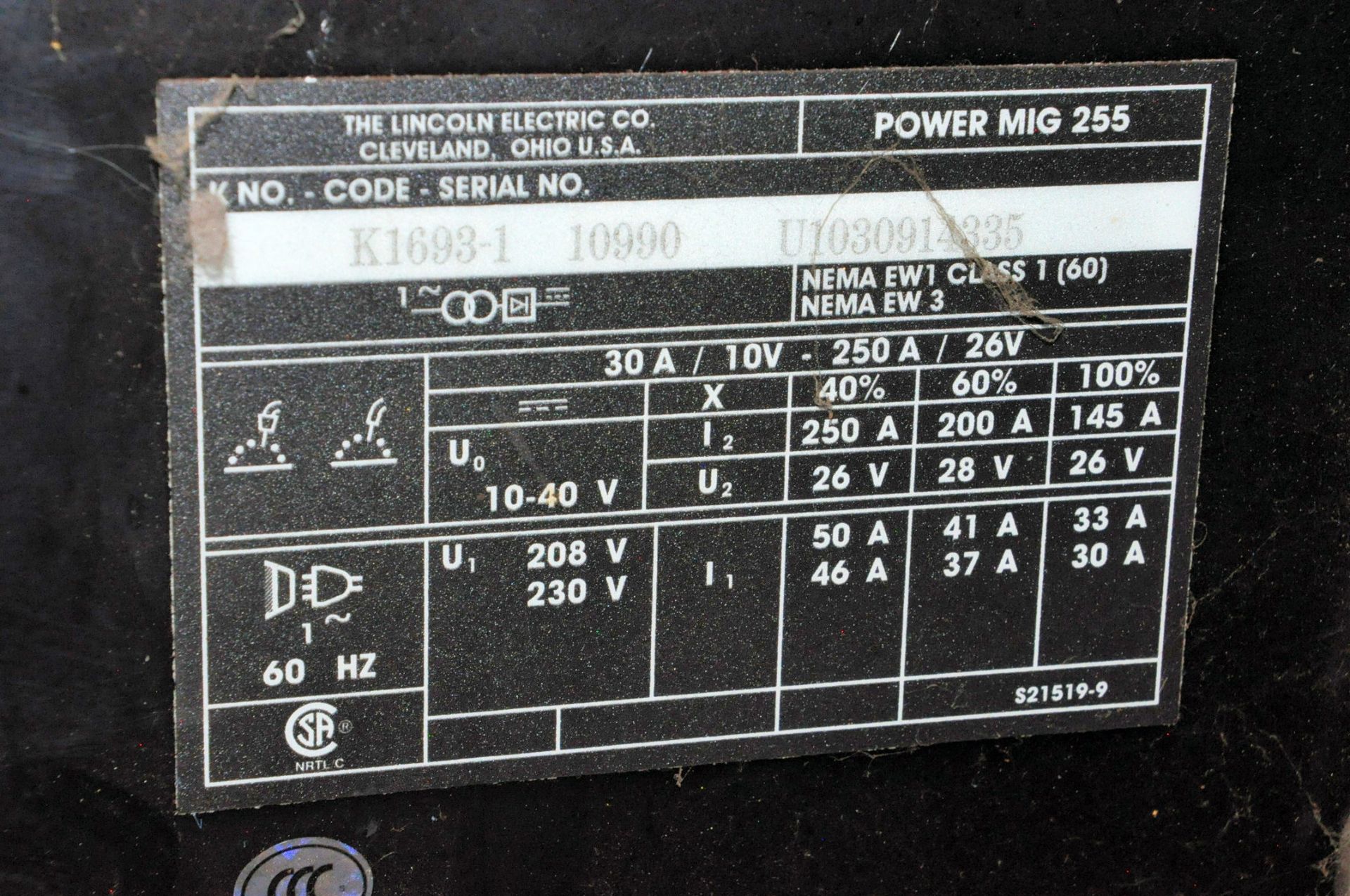 Lincoln Power Mig 255, 300-Amp Capacity Mig Welder, with Argon Tank and Leads, Portable - Image 5 of 5