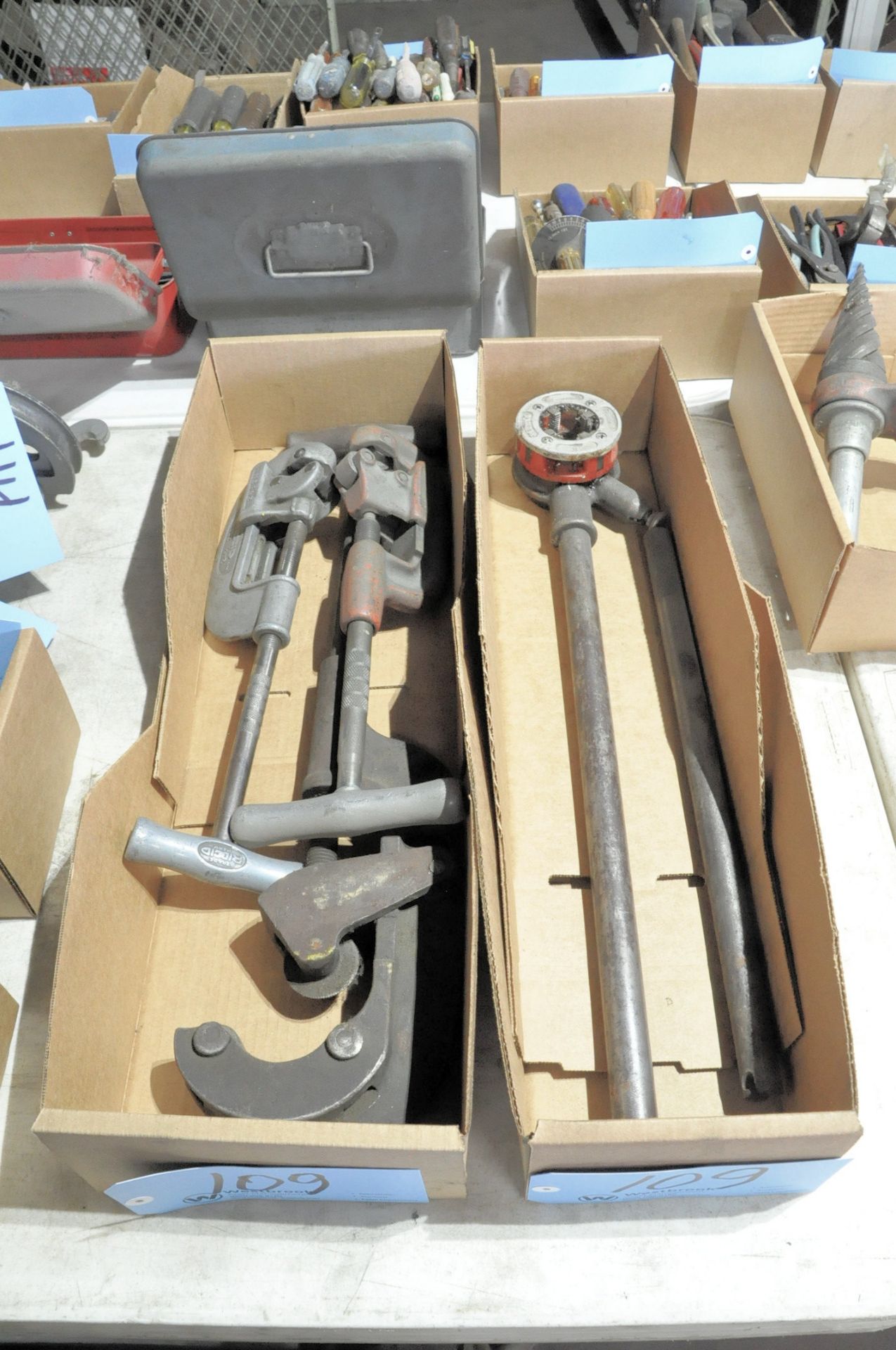 Lot-Manual Pipe Threader and Pipe Cutters in (2) Boxes