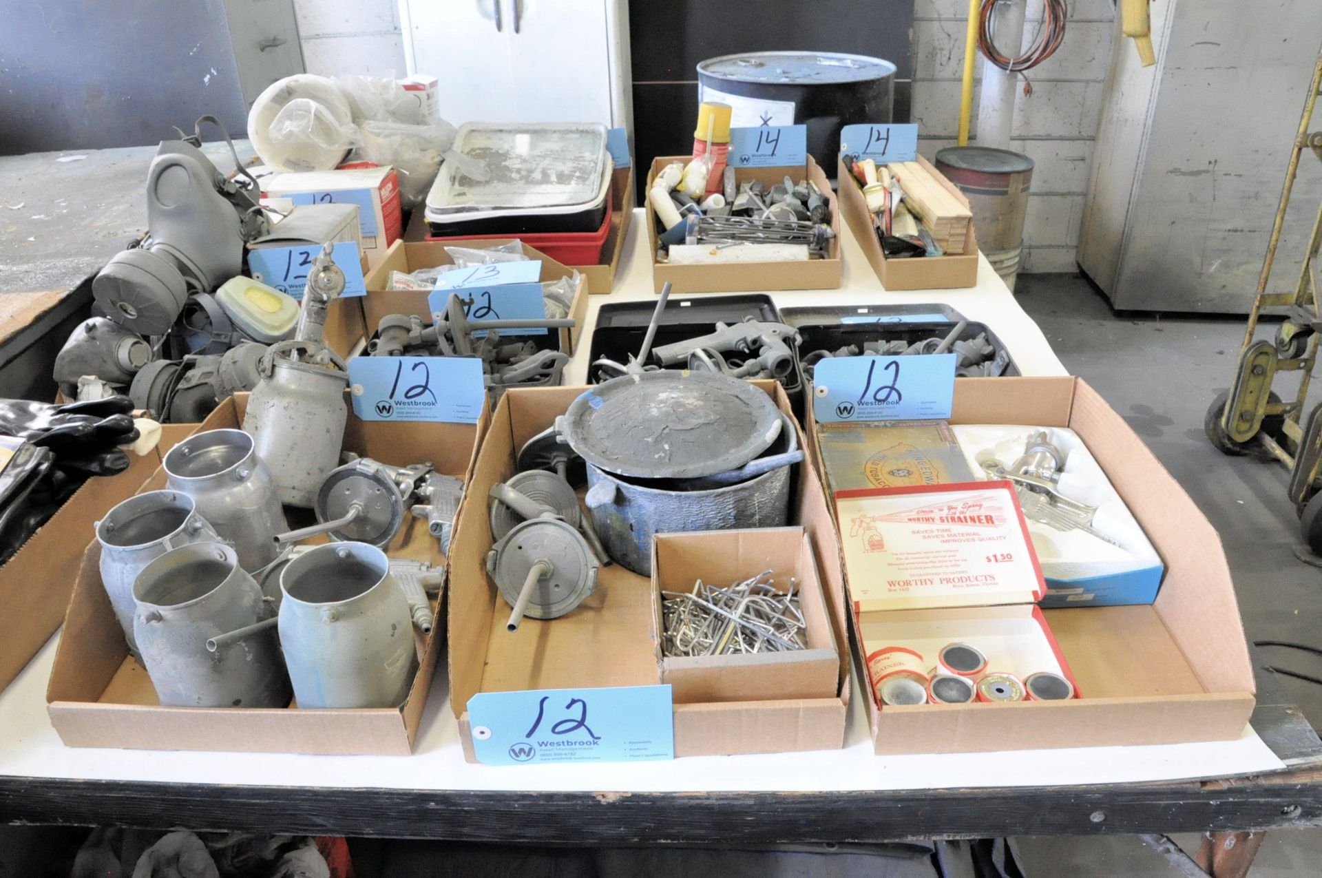 Lot-Pneumatic Paint Spray Guns, Strainers, Parts, Etc. in (6) Boxes